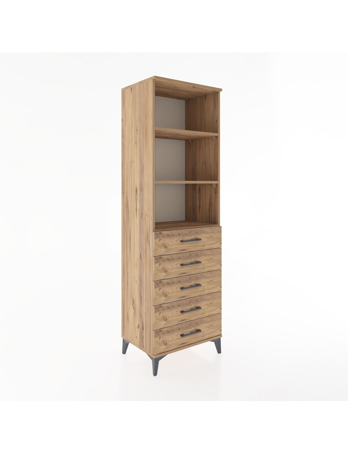 Hyperion Dolap 3 Raflı 5 Çekmeceli 60x44x195 Çam-Çam