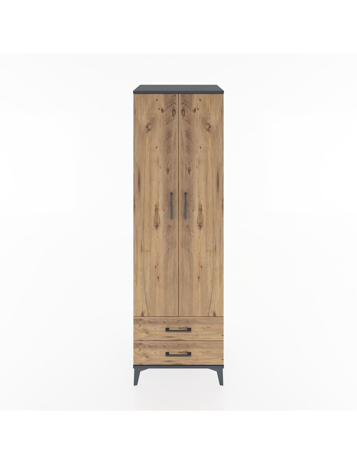 Hyperion Dolap 4 Raflı 2 Çekmeceli 2 Kapaklı 60x44x195 Antrasit-Çam