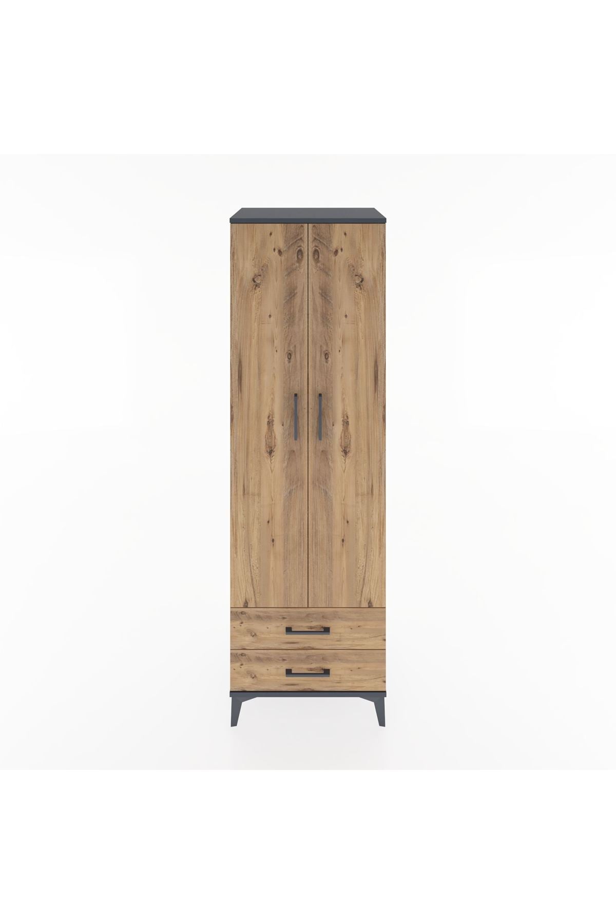 Hyperion Dolap 4 Raflı 2 Çekmeceli 2 Kapaklı 60x44x195 Antrasit-Çam