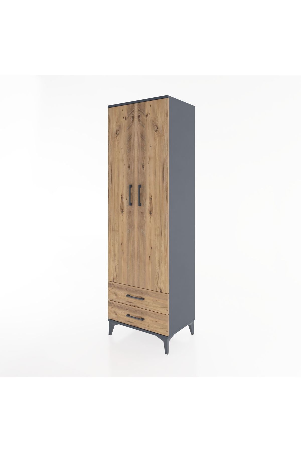 Hyperion Dolap 4 Raflı 2 Çekmeceli 2 Kapaklı 60x44x195 Antrasit-Çam