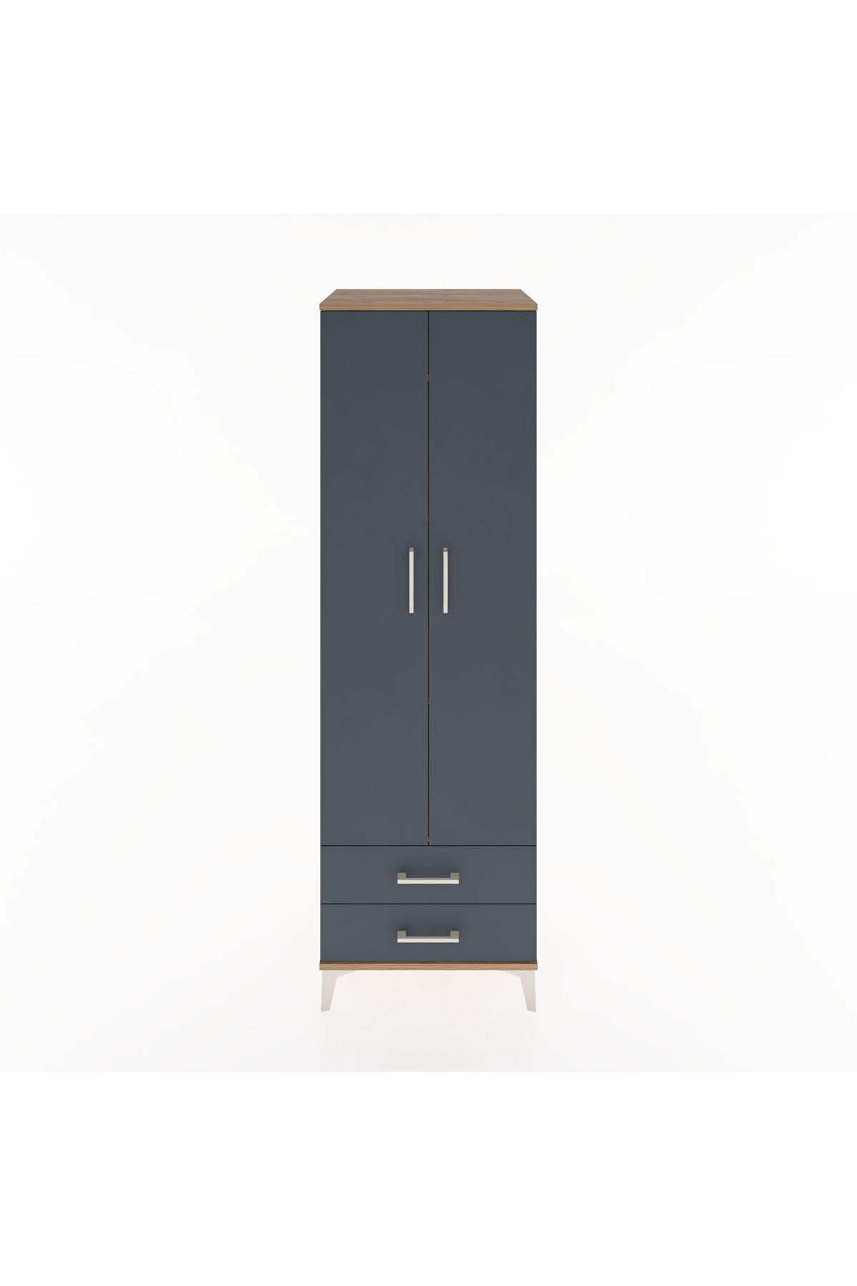 Hyperion Dolap 4 Raflı 2 Çekmeceli 2 Kapaklı 60x44x195 Çam-Antrasit