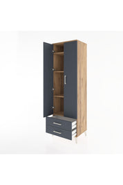 Hyperion Dolap 4 Raflı 2 Çekmeceli 2 Kapaklı 60x44x195 Çam-Antrasit