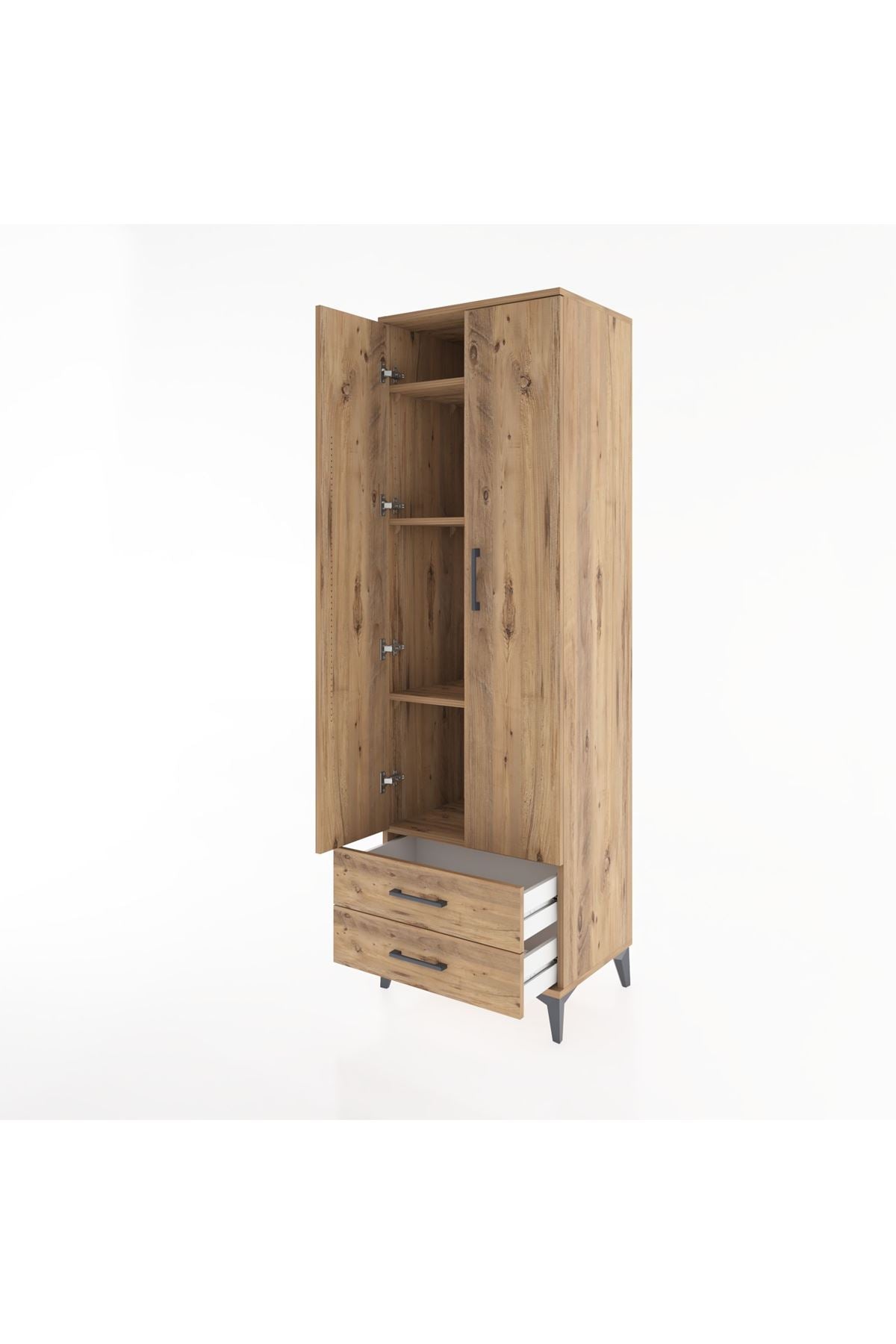 Hyperion Dolap 4 Raflı 2 Çekmeceli 2 Kapaklı 60x44x195 Çam-Çam