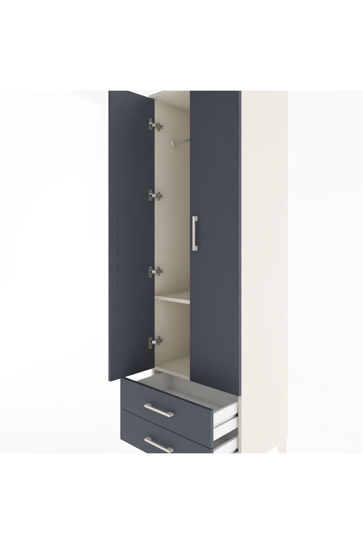 Hyperion Dolap 2 Raflı 2 Çekmeceli Tek Askılı 60x44x195 Aytaşı-Antrasit