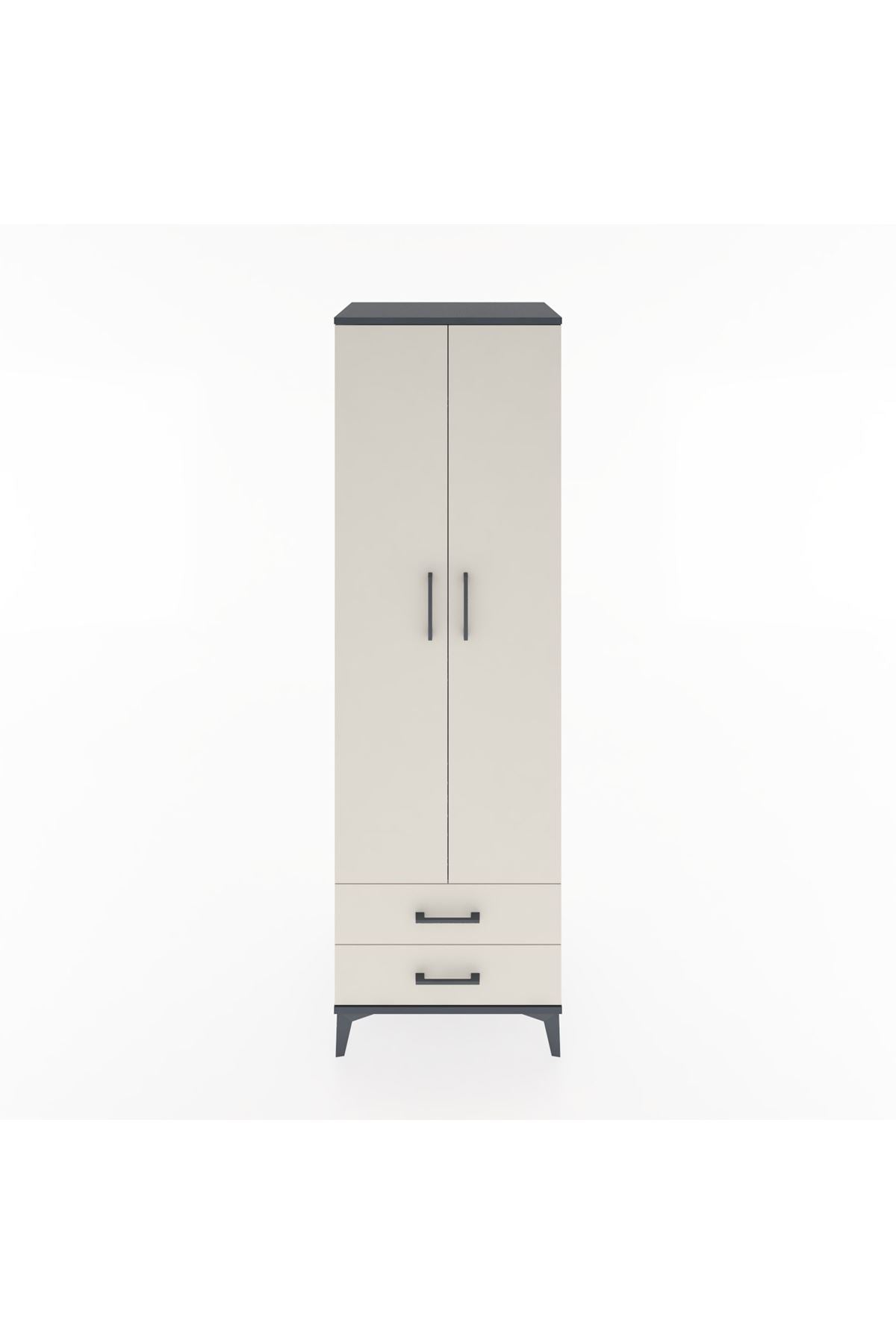 Hyperion Dolap 2 Raflı 2 Çekmeceli Tek Askılı 60x44x195 Antrasit-Aytaşı