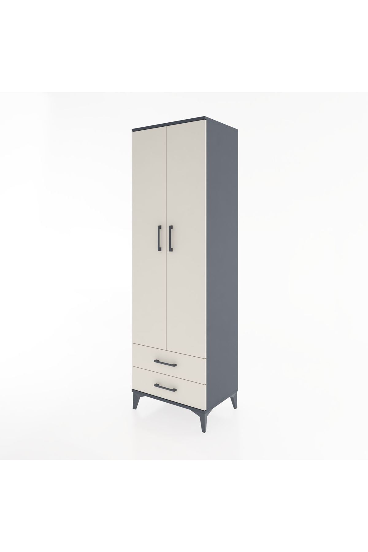 Hyperion Dolap 2 Raflı 2 Çekmeceli Tek Askılı 60x44x195 Antrasit-Aytaşı