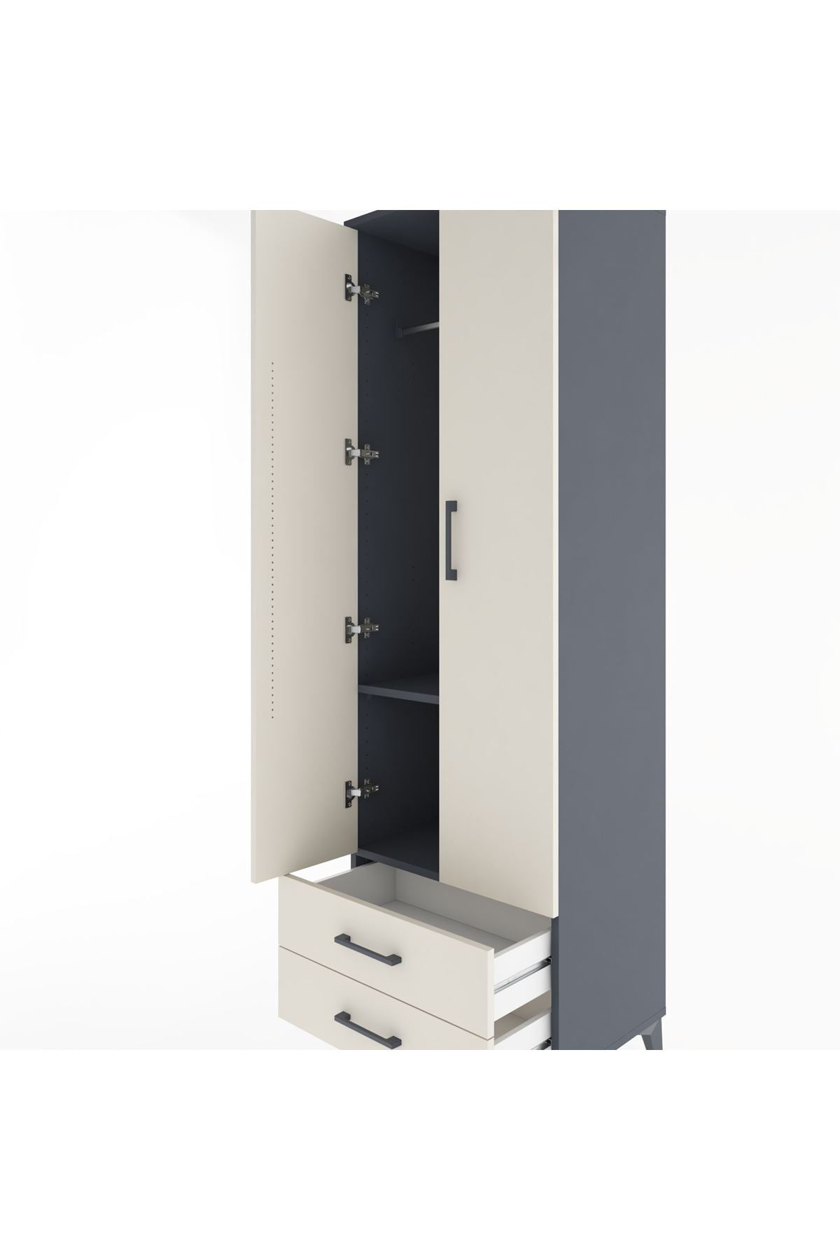 Hyperion Dolap 2 Raflı 2 Çekmeceli Tek Askılı 60x44x195 Antrasit-Aytaşı