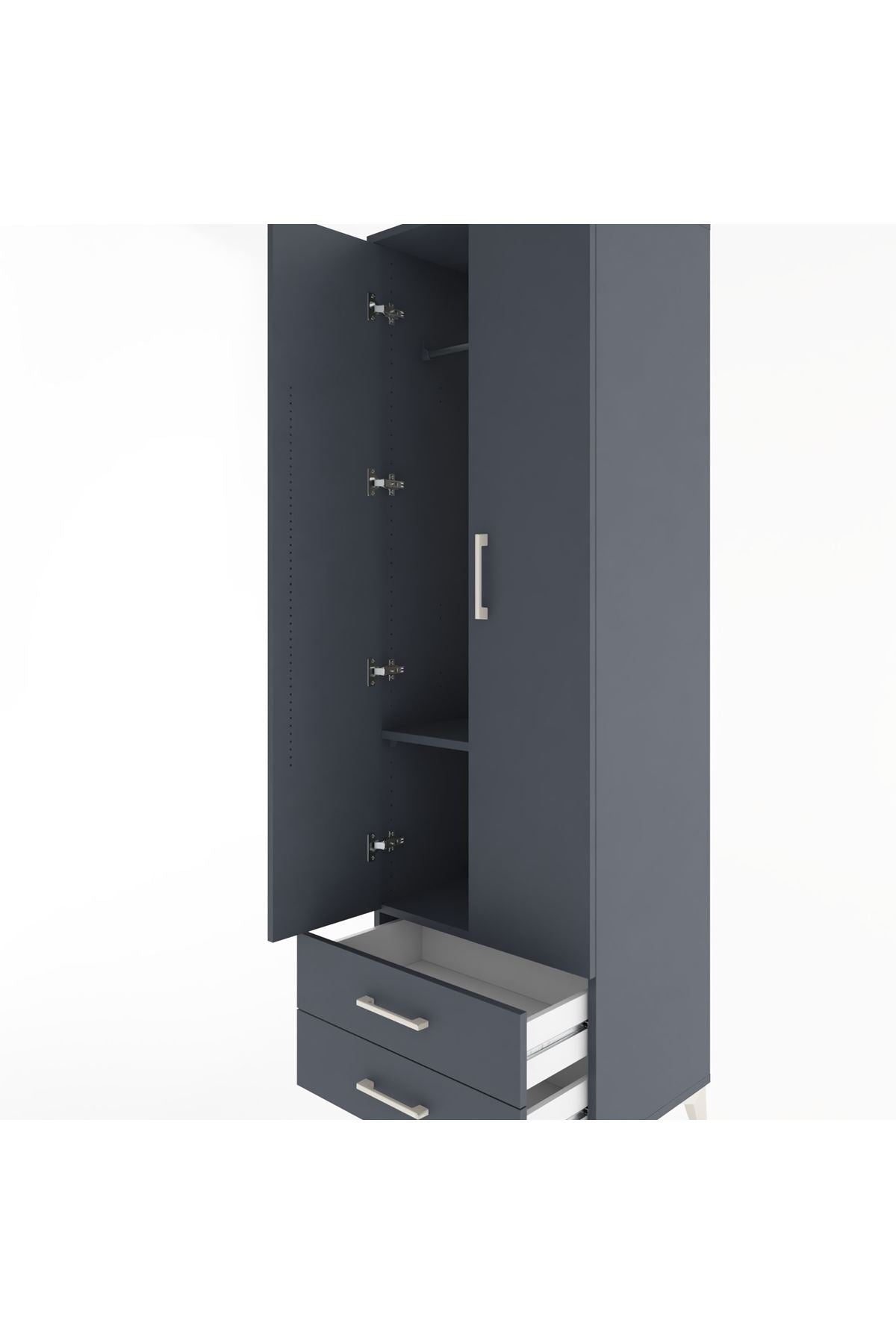 Hyperion Dolap 2 Raflı 2 Çekmeceli Tek Askılı 60x44x195 Antrasit-Antrasit