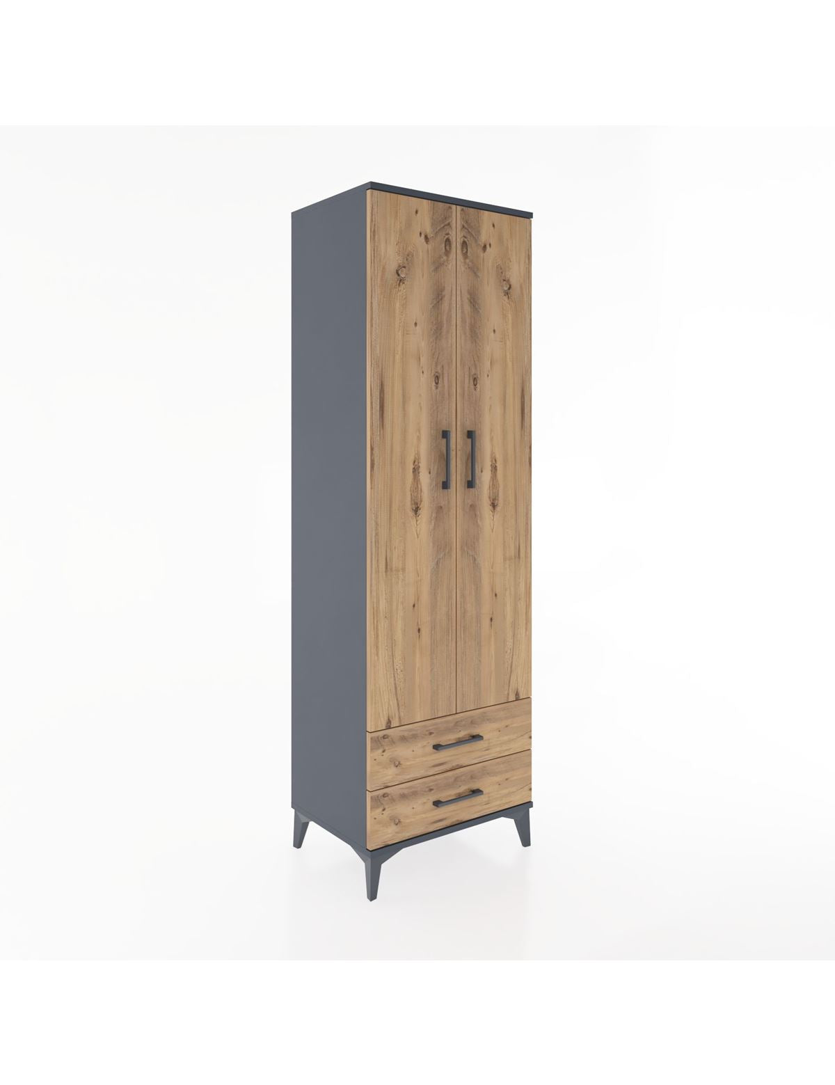 Hyperion Dolap 2 Raflı 2 Çekmeceli Tek Askılı 60x44x195 Antrasit-Çam