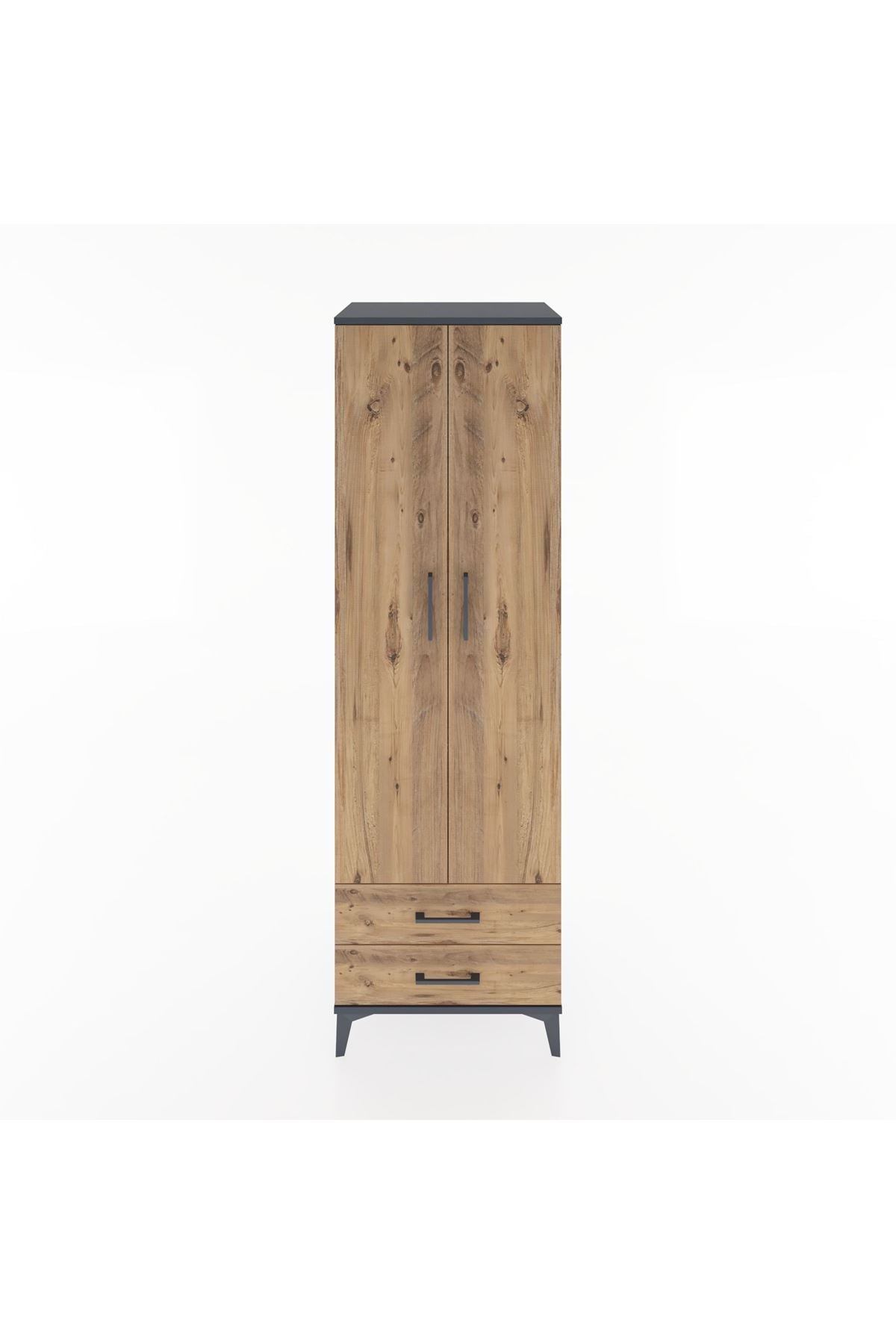 Hyperion Dolap 2 Raflı 2 Çekmeceli Tek Askılı 60x44x195 Antrasit-Çam