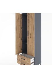 Hyperion Dolap 2 Raflı 2 Çekmeceli Tek Askılı 60x44x195 Antrasit-Çam