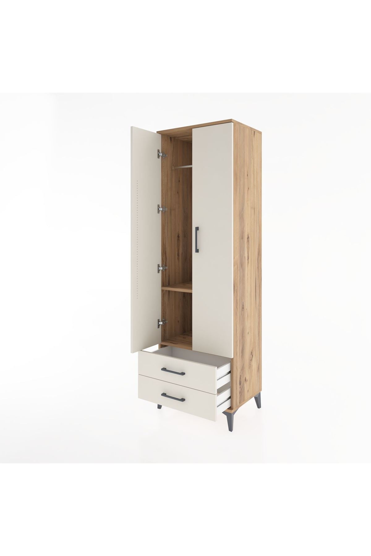 Hyperion Dolap 2 Raflı 2 Çekmeceli Tek Askılı 60x44x195 Çam-Aytaşı