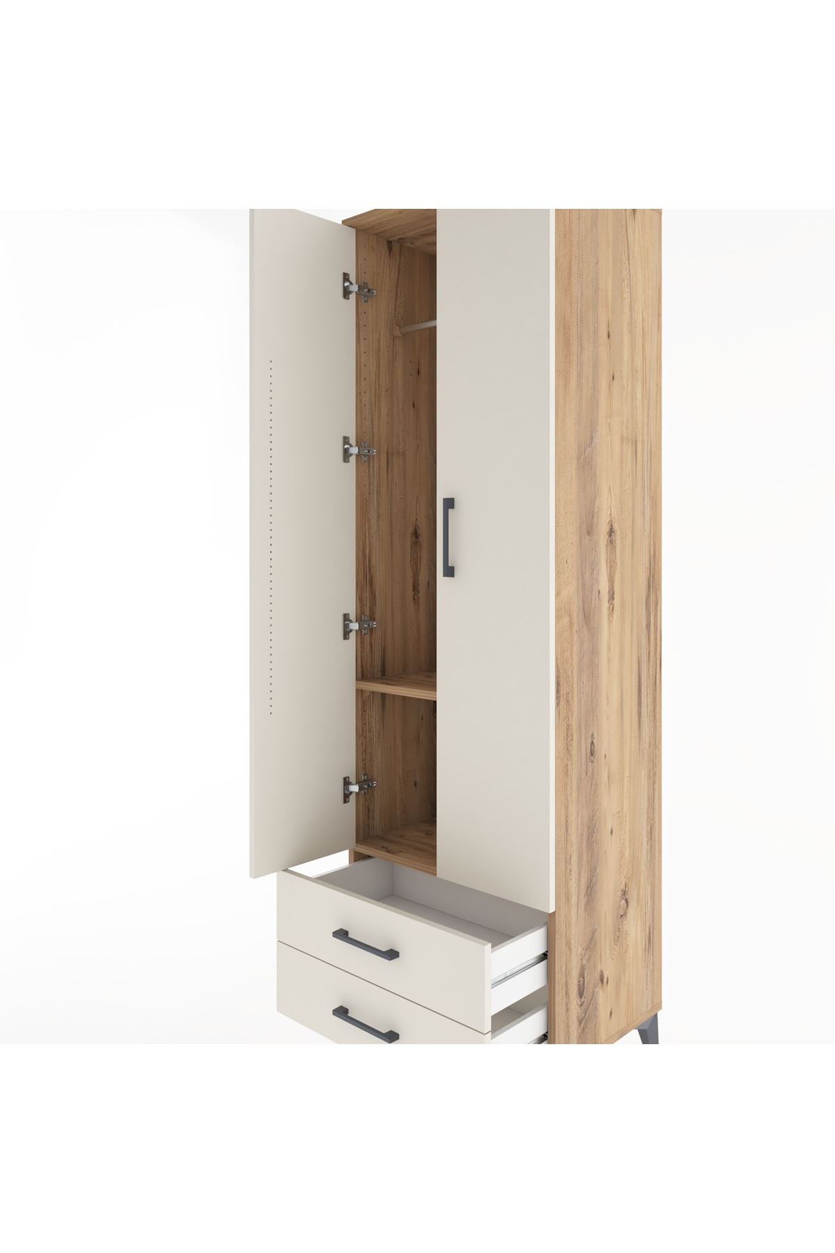 Hyperion Dolap 2 Raflı 2 Çekmeceli Tek Askılı 60x44x195 Çam-Aytaşı