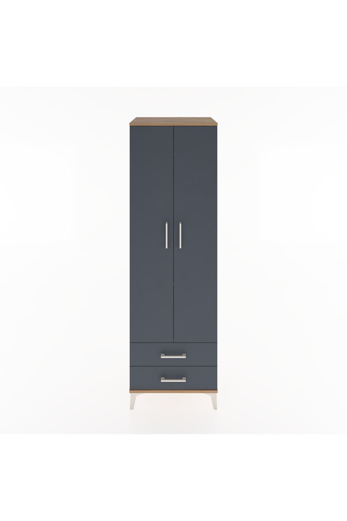 Hyperion Dolap 2 Raflı 2 Çekmeceli Tek Askılı 60x44x195 Çam-Antrasit