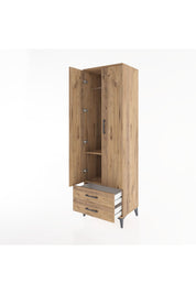 Hyperion Dolap 2 Raflı 2 Çekmeceli Tek Askılı 60x44x195 Çam-Çam