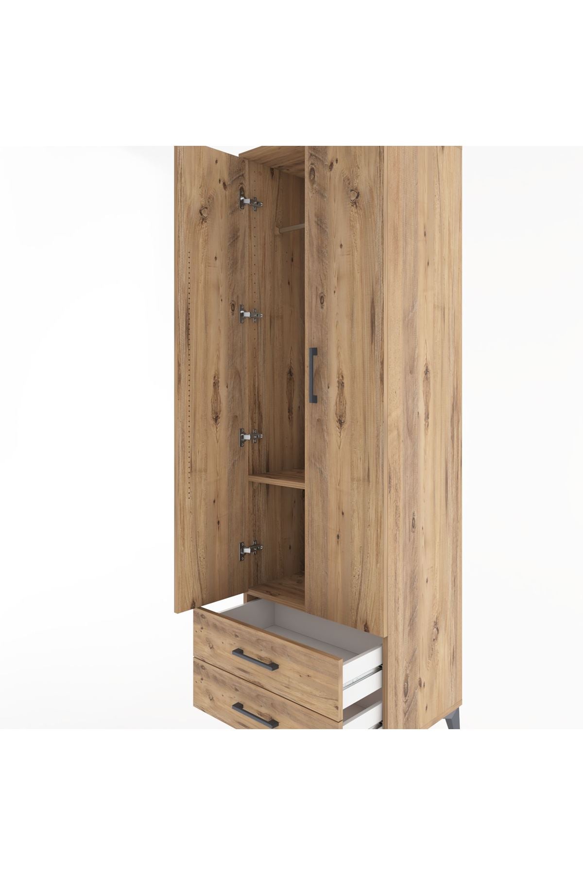 Hyperion Dolap 2 Raflı 2 Çekmeceli Tek Askılı 60x44x195 Çam-Çam