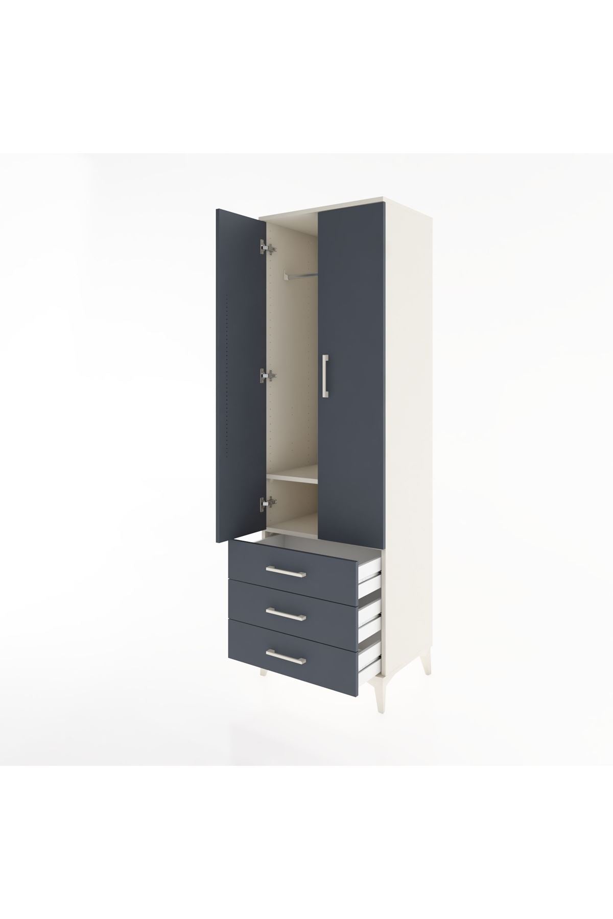 Hyperion Dolap 2 Raflı 3 Çekmeceli Tek Askılı 60x44x195 Aytaşı-Antrasit