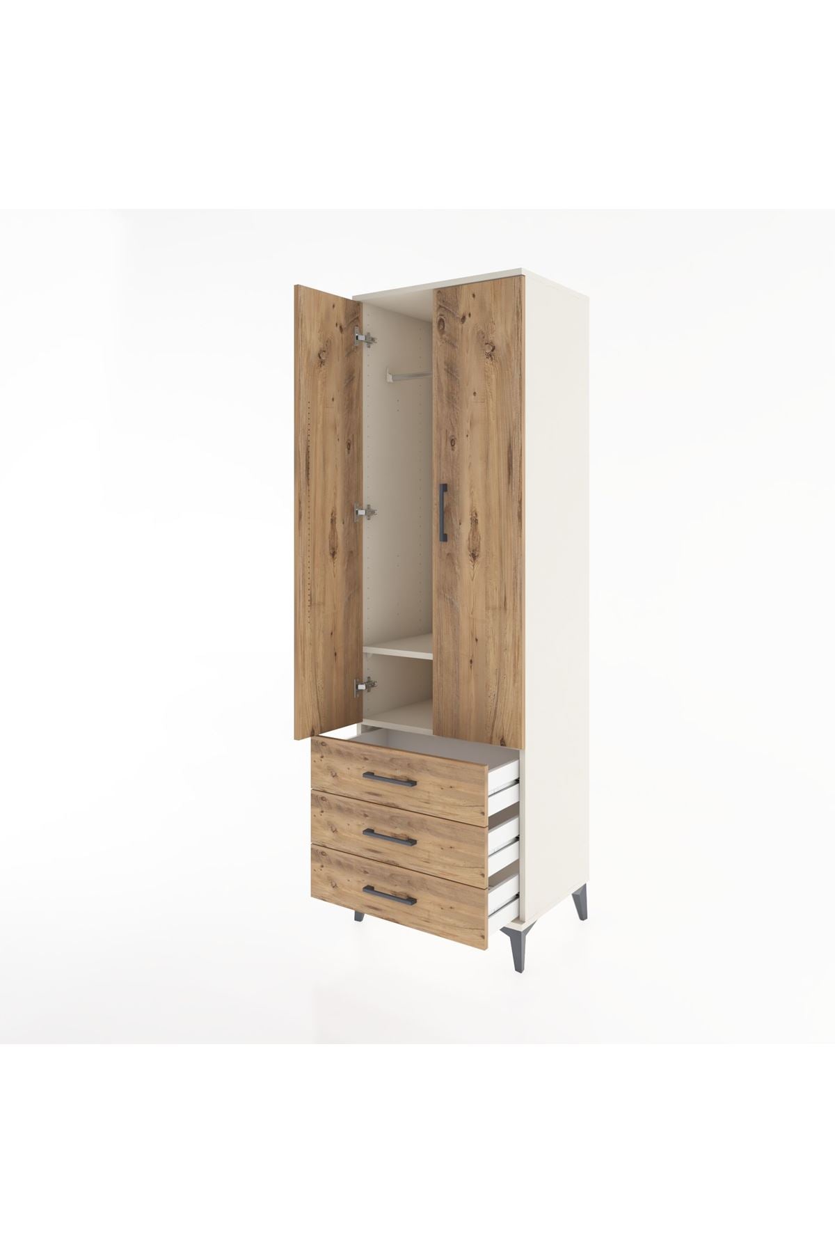 Hyperion Dolap 2 Raflı 3 Çekmeceli Tek Askılı 60x44x195 Aytaşı-Çam