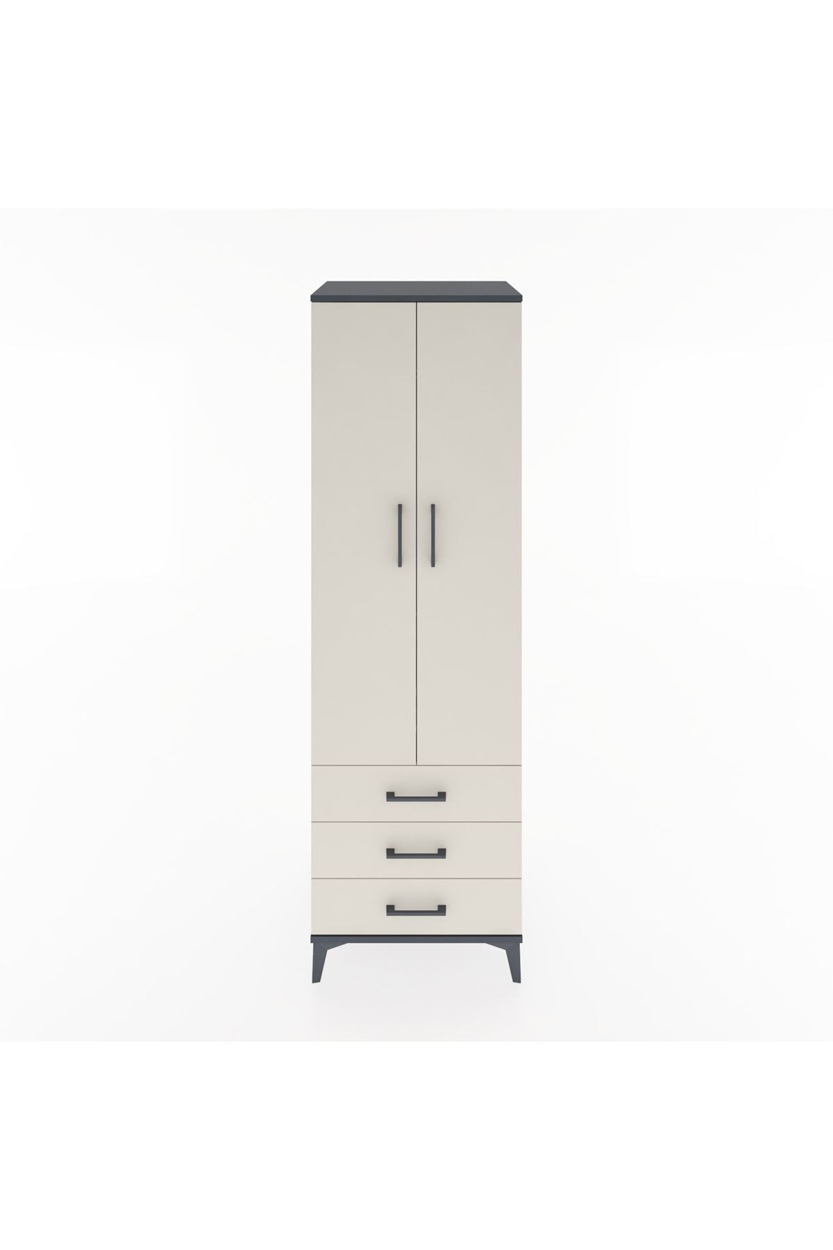 Hyperion Dolap 2 Raflı 3 Çekmeceli Tek Askılı 60x44x195 Antrasit-Aytaşı