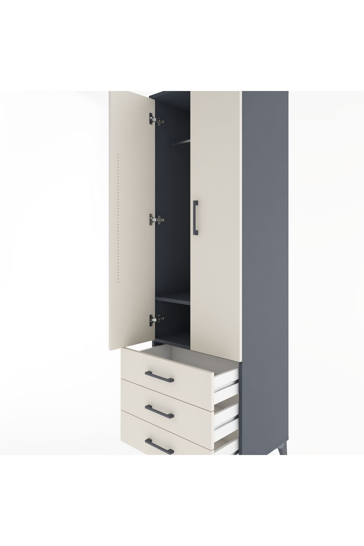 Hyperion Dolap 2 Raflı 3 Çekmeceli Tek Askılı 60x44x195 Antrasit-Aytaşı