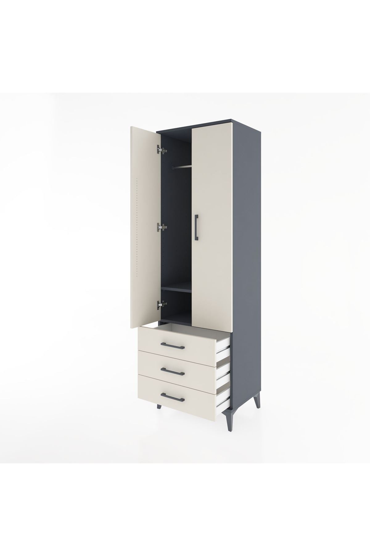 Hyperion Dolap 2 Raflı 3 Çekmeceli Tek Askılı 60x44x195 Antrasit-Aytaşı