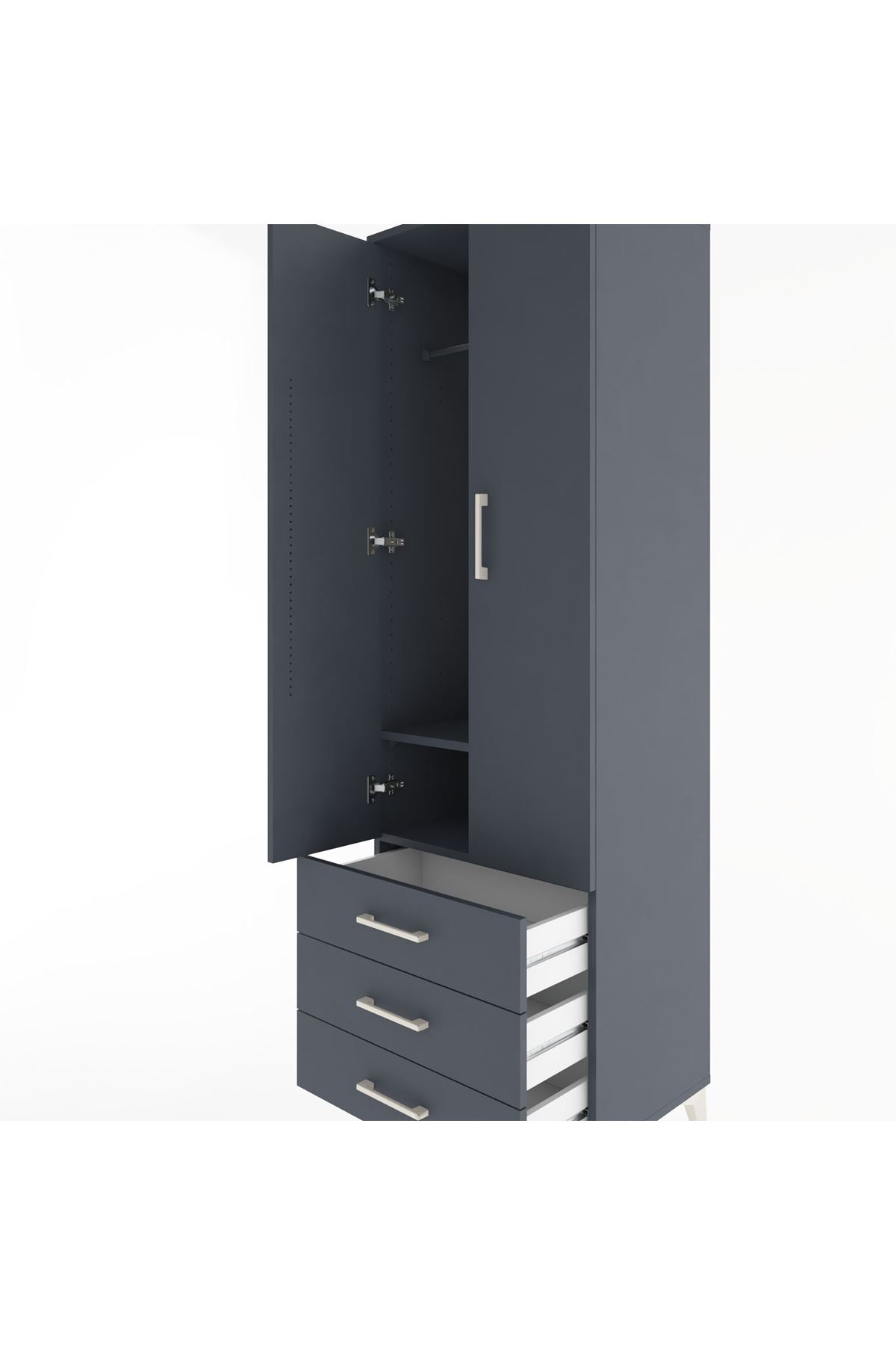 Hyperion Dolap 2 Raflı 3 Çekmeceli Tek Askılı 60x44x195 Antrasit-Antrasit