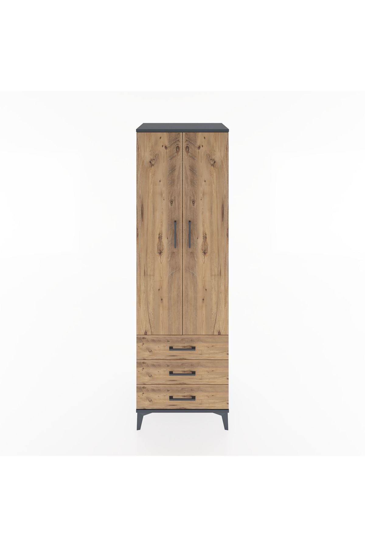 Hyperion Dolap 2 Raflı 3 Çekmeceli Tek Askılı 60x44x195 Antrasit-Çam