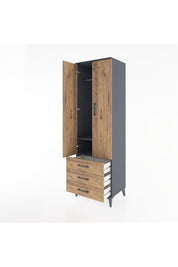 Hyperion Dolap 2 Raflı 3 Çekmeceli Tek Askılı 60x44x195 Antrasit-Çam