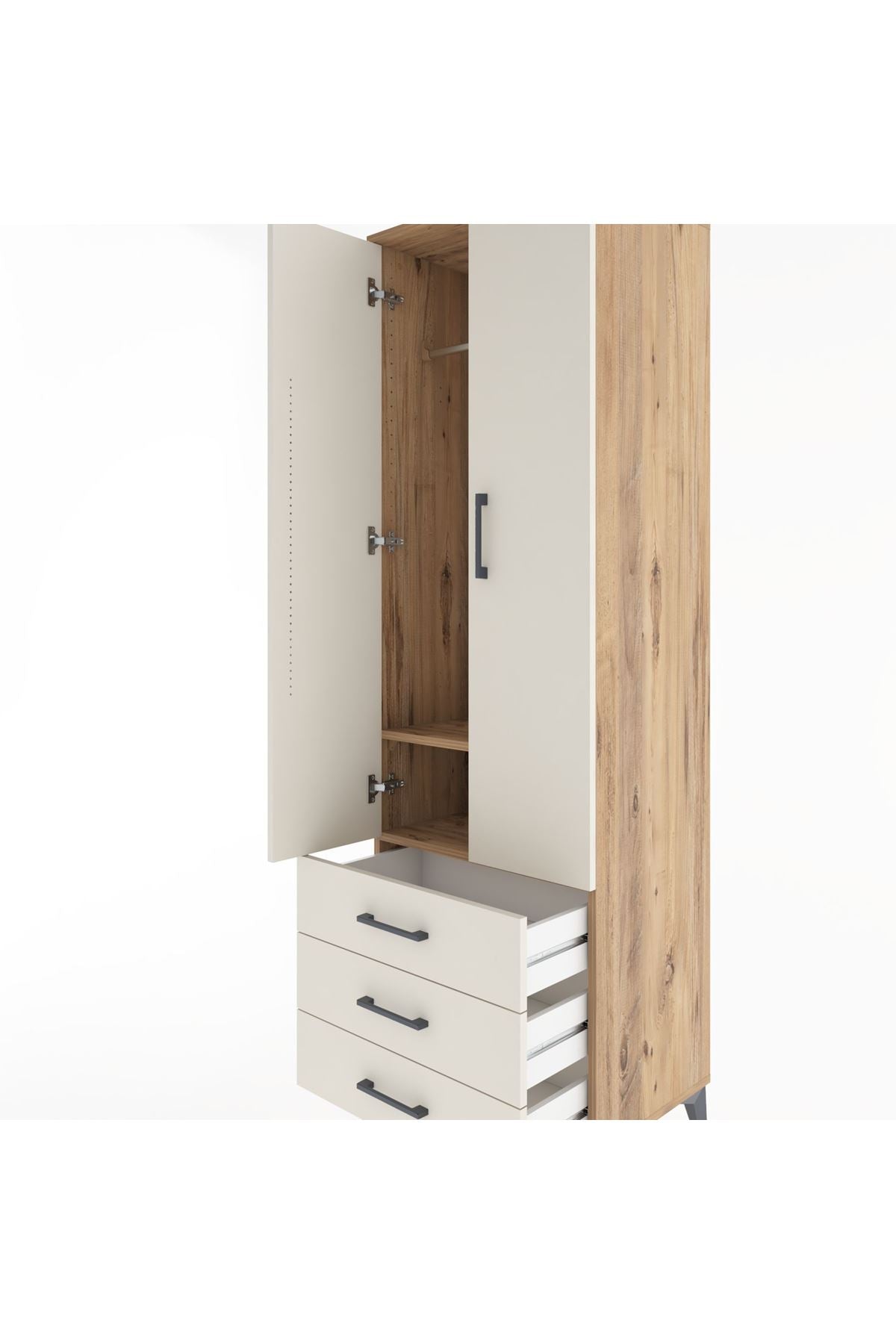 Hyperion Dolap 2 Raflı 3 Çekmeceli Tek Askılı 60x44x195 Çam-Aytaşı