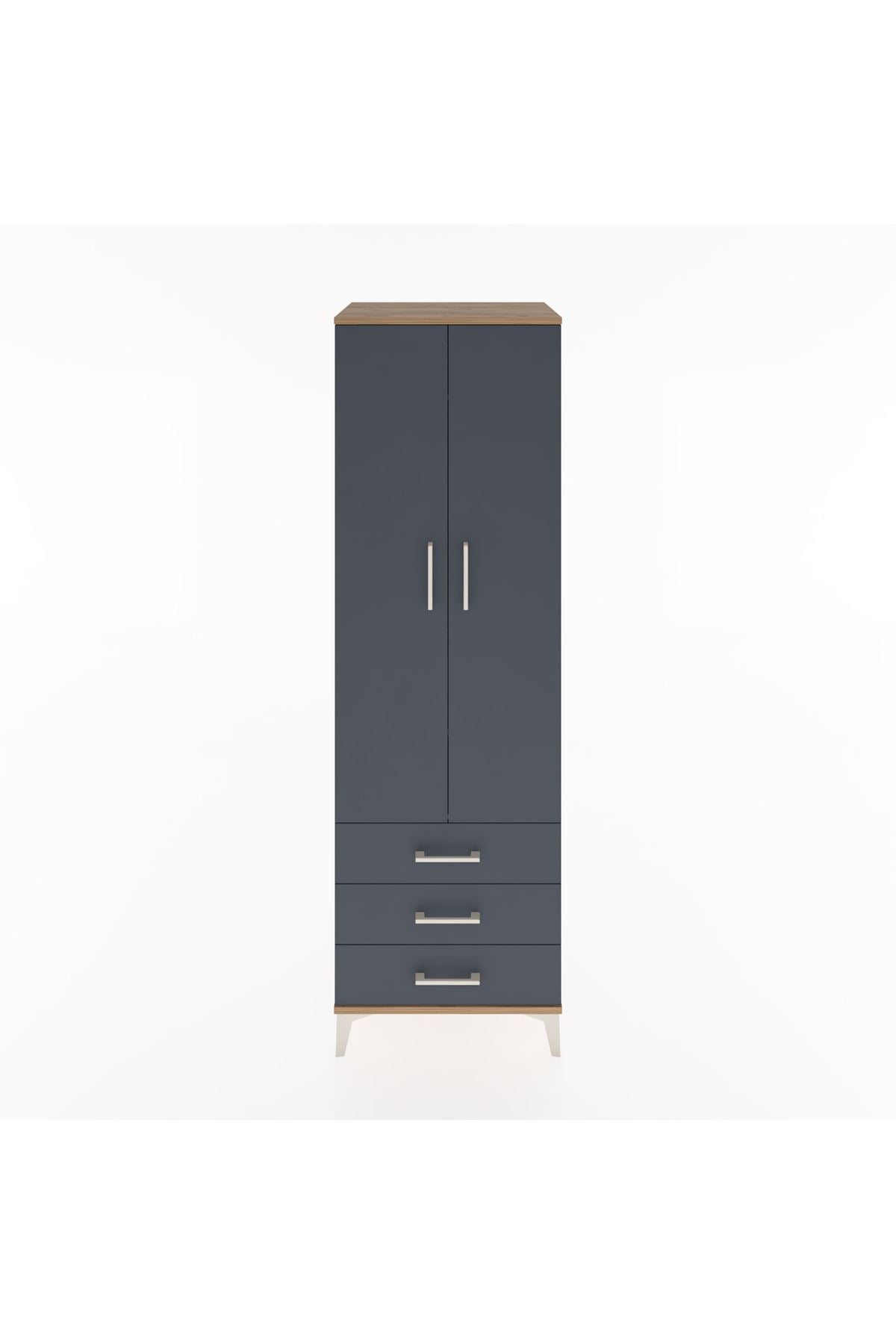 Hyperion Dolap 2 Raflı 3 Çekmeceli Tek Askılı 60x44x195 Çam-Antrasit