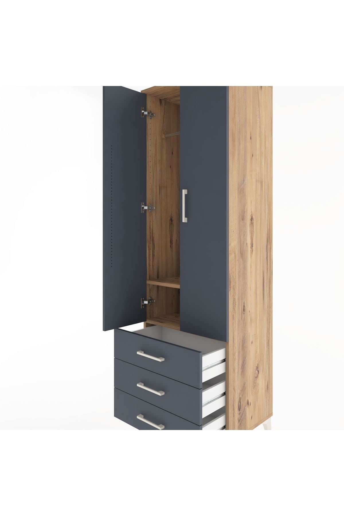 Hyperion Dolap 2 Raflı 3 Çekmeceli Tek Askılı 60x44x195 Çam-Antrasit