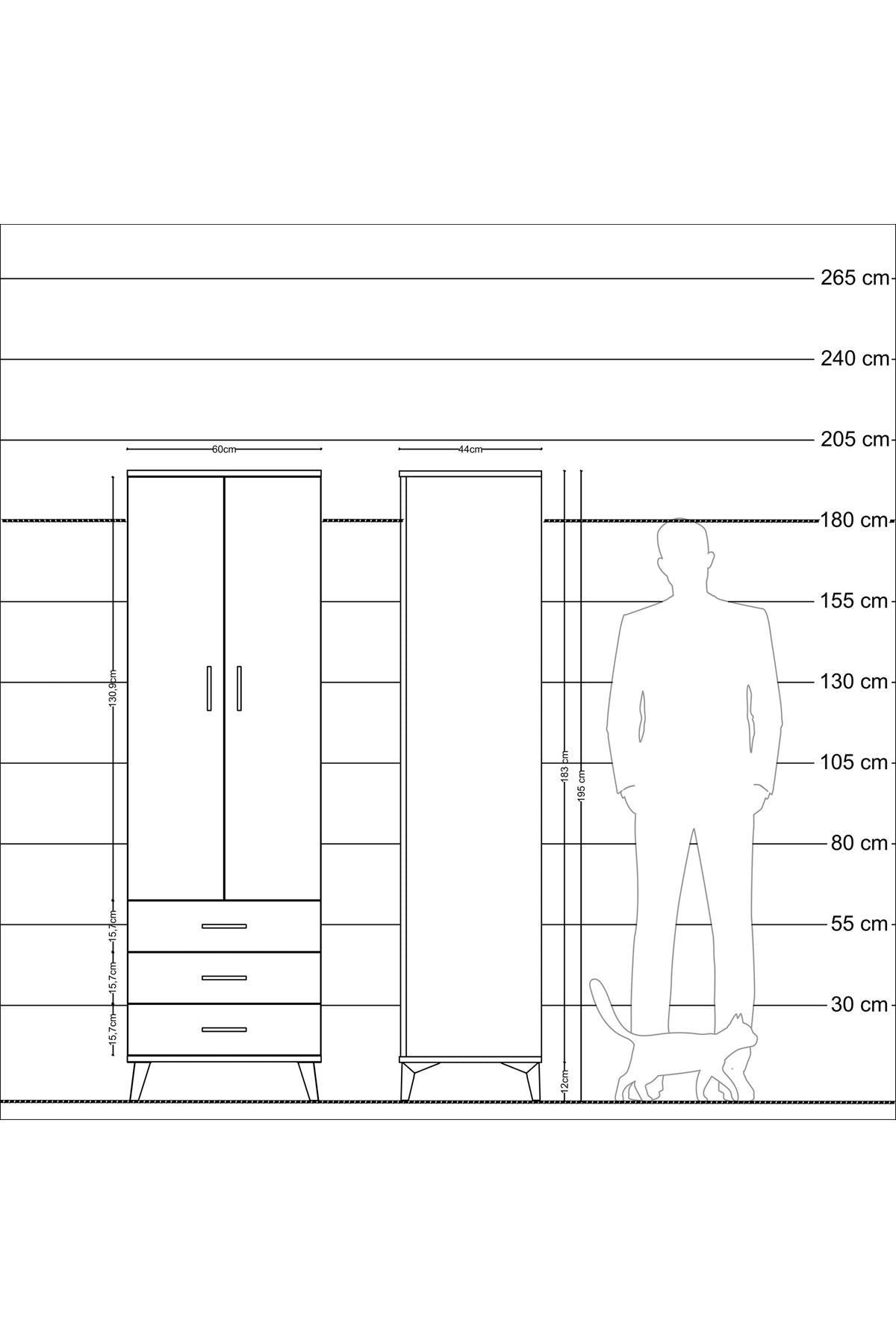 Hyperion Dolap 2 Raflı 3 Çekmeceli Tek Askılı 60x44x195 Çam-Antrasit