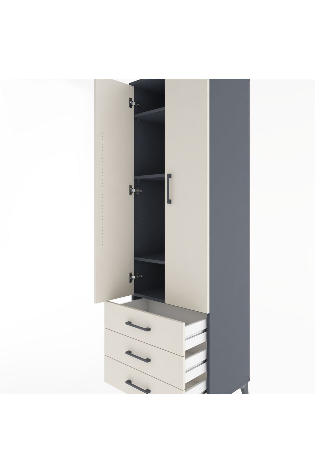 Hyperion Dolap 4 Raflı 3 Çekmeceli 2 Kapaklı 60x44x195 Antrasit-Aytaşı