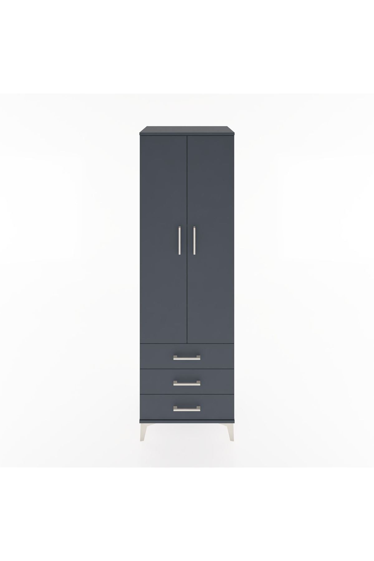 Hyperion Dolap 4 Raflı 3 Çekmeceli 2 Kapaklı 60x44x195 Antrasit-Antrasit