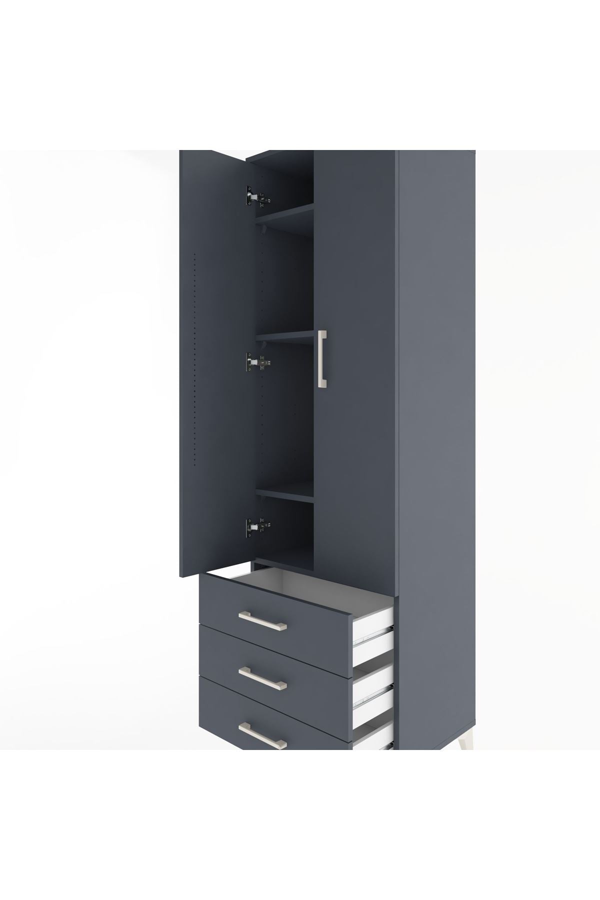Hyperion Dolap 4 Raflı 3 Çekmeceli 2 Kapaklı 60x44x195 Antrasit-Antrasit