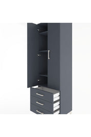 Hyperion Dolap 4 Raflı 3 Çekmeceli 2 Kapaklı 60x44x195 Antrasit-Antrasit