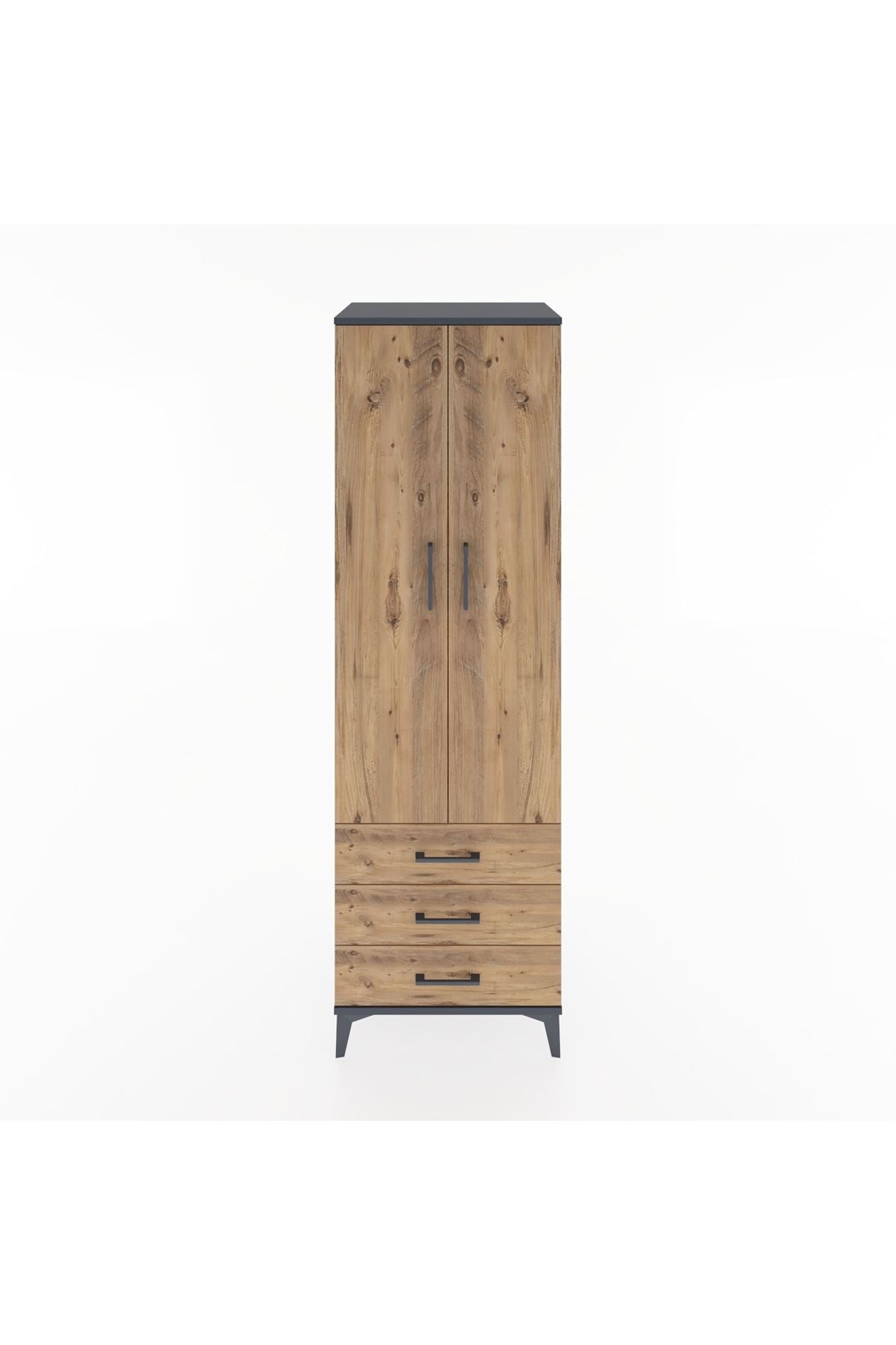 Hyperion Dolap 4 Raflı 3 Çekmeceli 2 Kapaklı 60x44x195 Antrasit-Çam