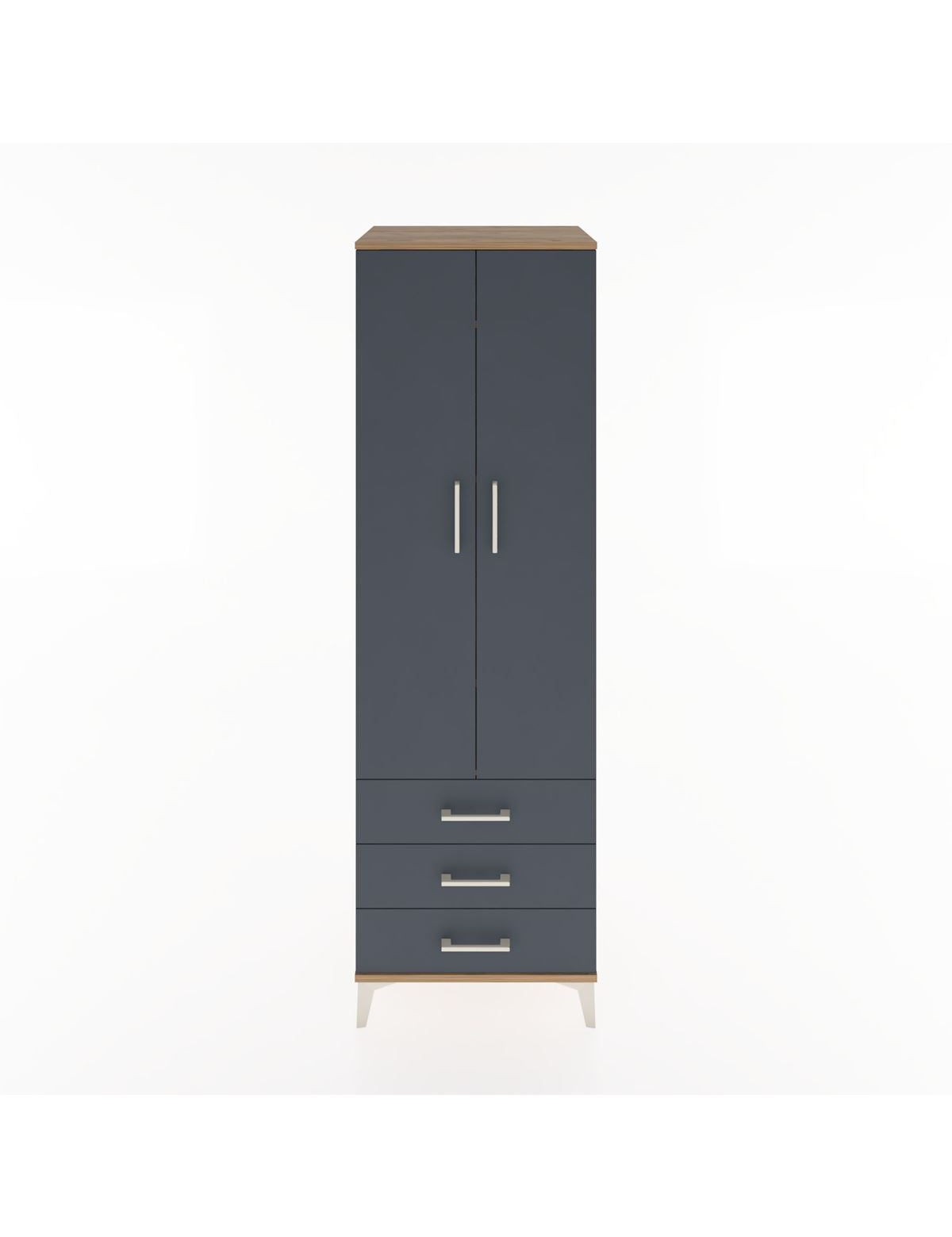 Hyperion Dolap 4 Raflı 3 Çekmeceli 2 Kapaklı 60x44x195 Çam-Antrasit