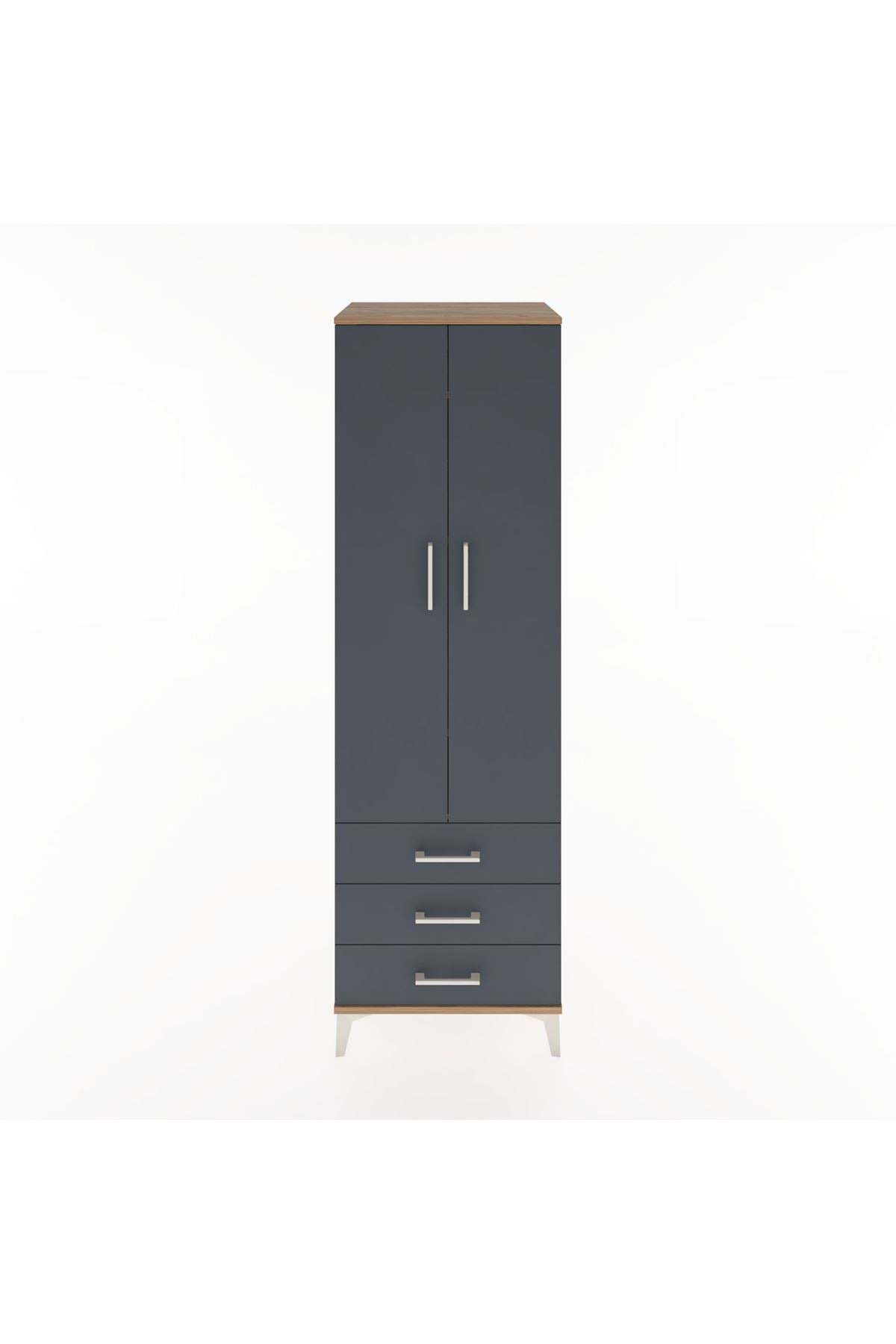 Hyperion Dolap 4 Raflı 3 Çekmeceli 2 Kapaklı 60x44x195 Çam-Antrasit