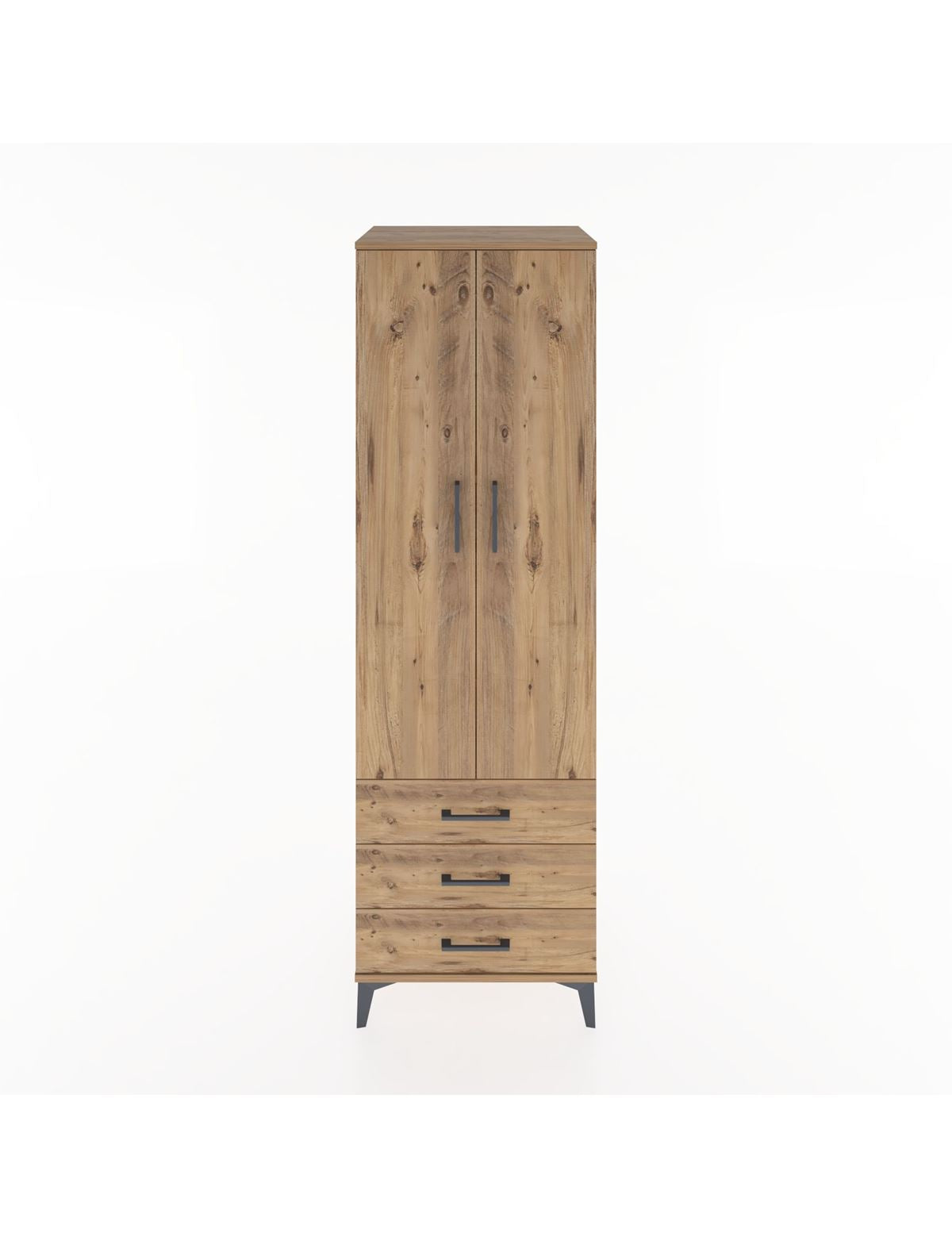 Hyperion Dolap 4 Raflı 3 Çekmeceli 2 Kapaklı 60x44x195 Çam-Çam