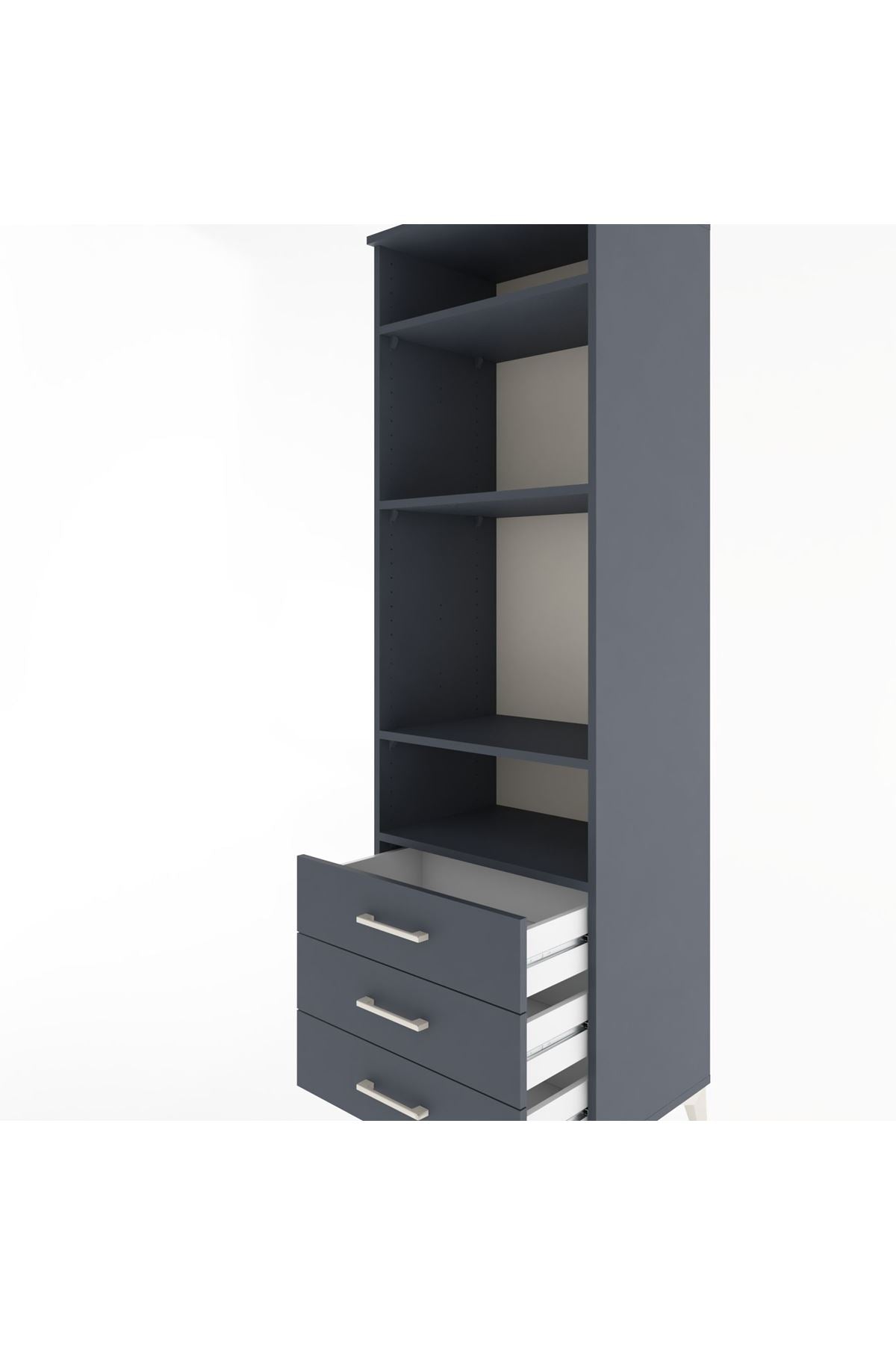 Hyperion Dolap 4 Raflı 3 Çekmeceli 60x44x195 Antrasit-Antrasit