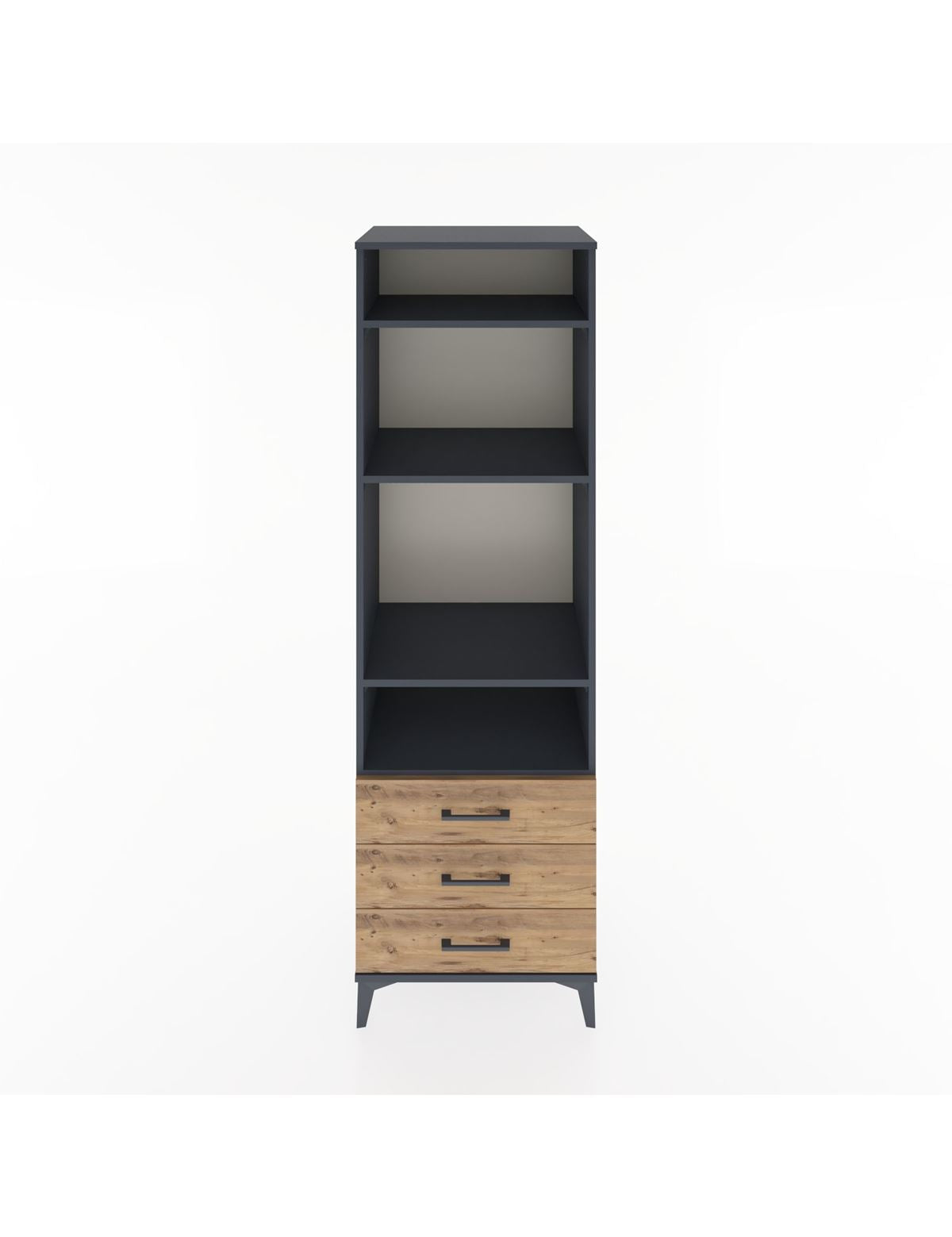 Hyperion Dolap 4 Raflı 3 Çekmeceli 60x44x195 Antrasit-Çam