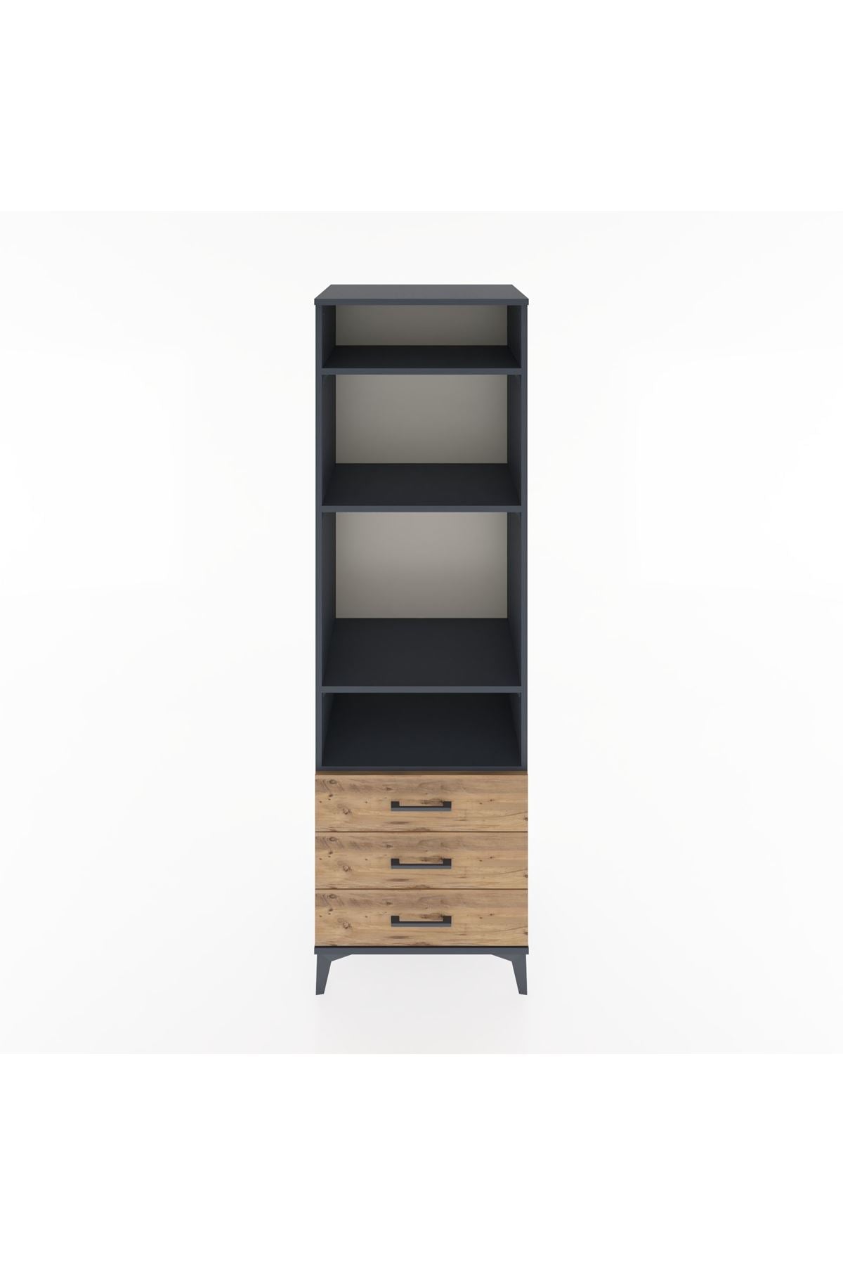 Hyperion Dolap 4 Raflı 3 Çekmeceli 60x44x195 Antrasit-Çam