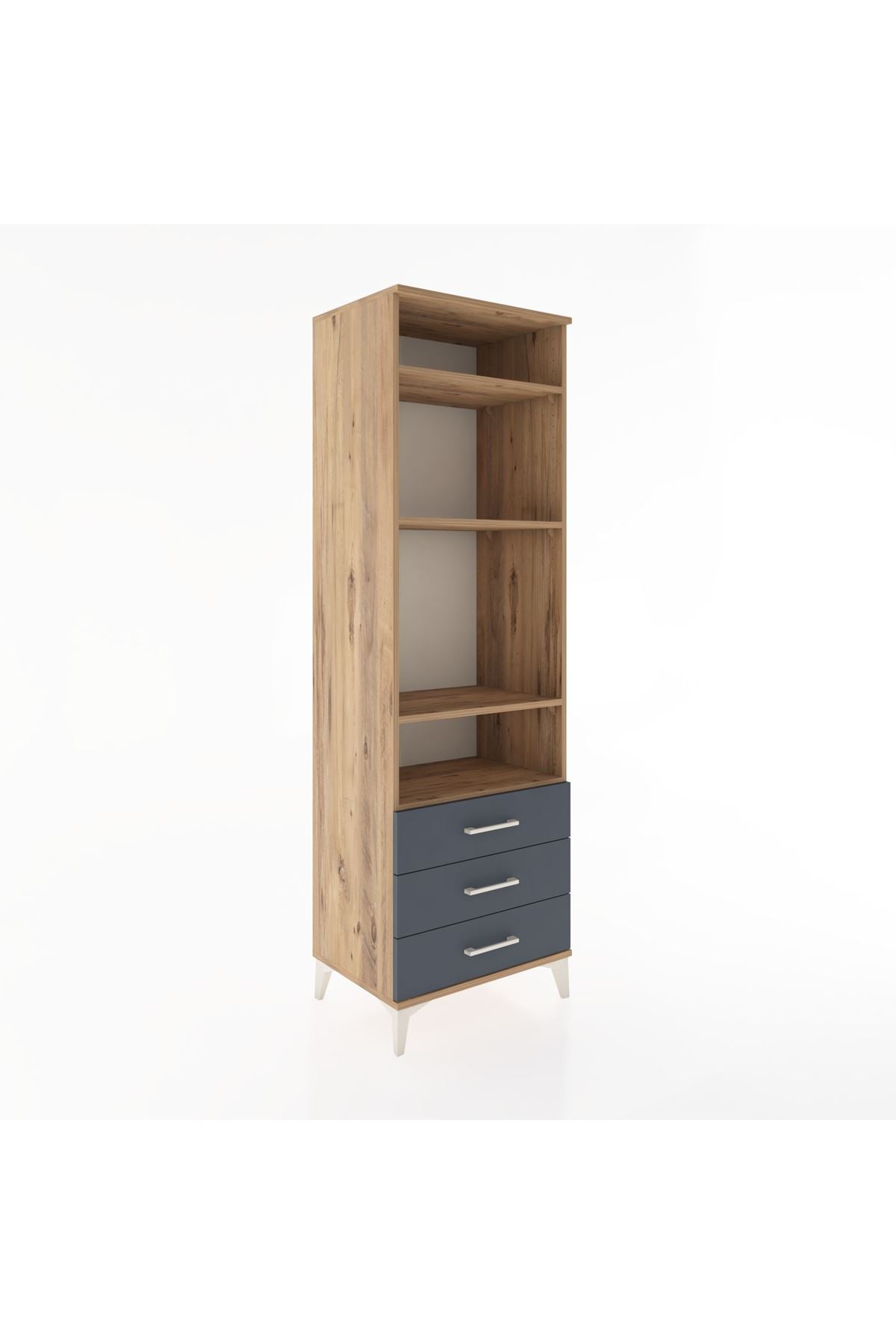 Hyperion Dolap 4 Raflı 3 Çekmeceli 60x44x195 Çam-Antrasit