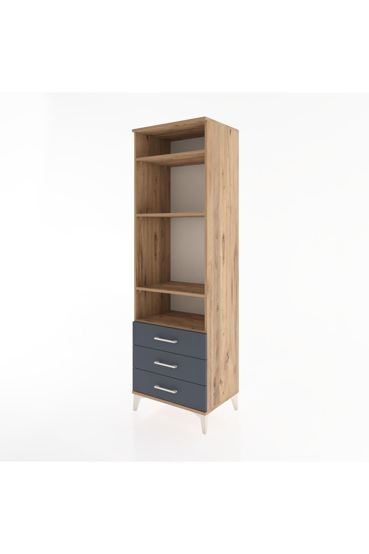 Hyperion Dolap 4 Raflı 3 Çekmeceli 60x44x195 Çam-Antrasit