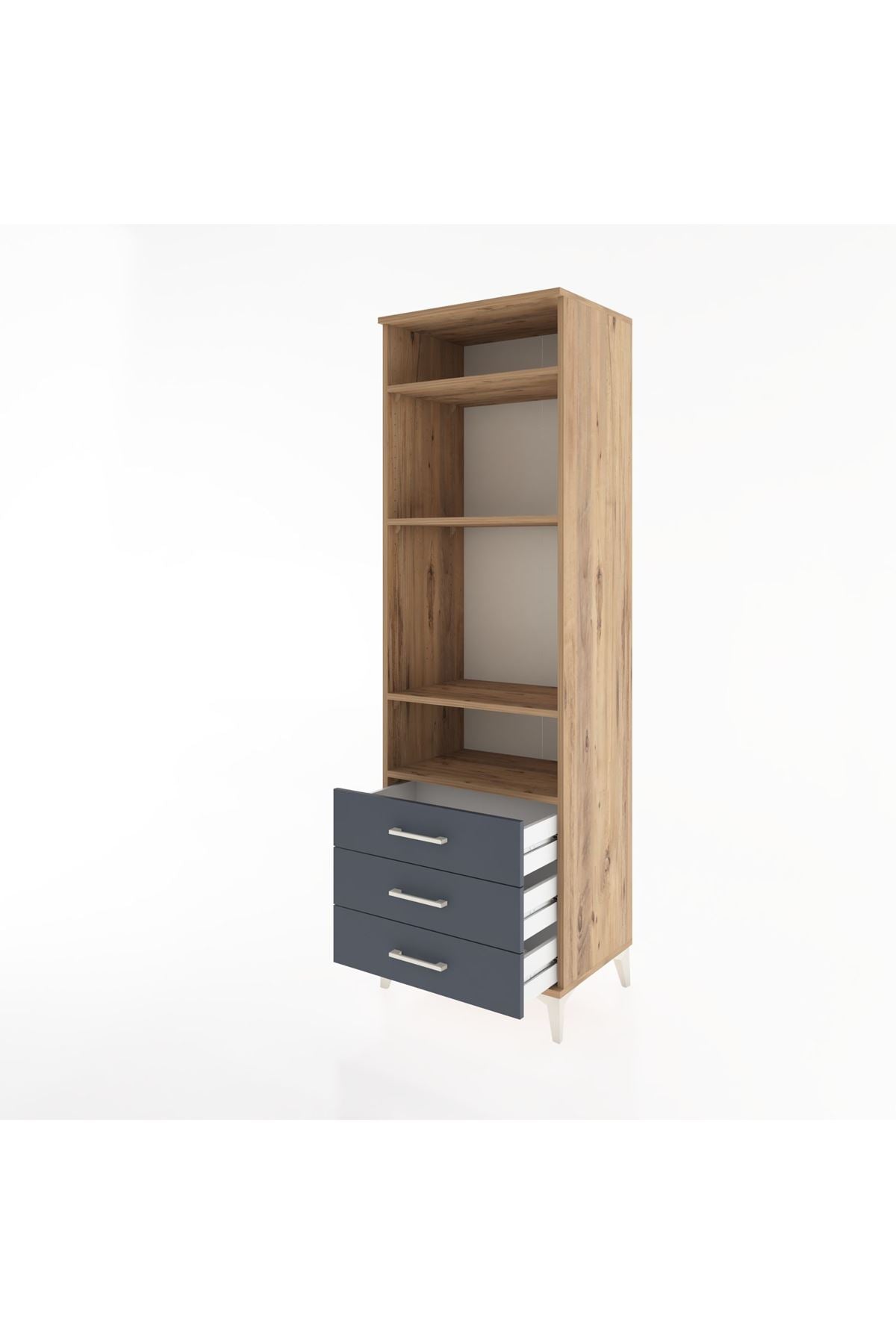 Hyperion Dolap 4 Raflı 3 Çekmeceli 60x44x195 Çam-Antrasit