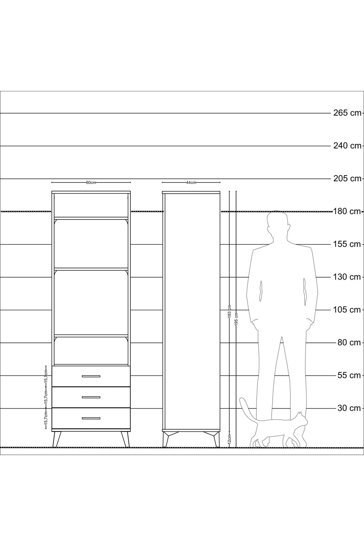 Hyperion Dolap 4 Raflı 3 Çekmeceli 60x44x195 Çam-Antrasit