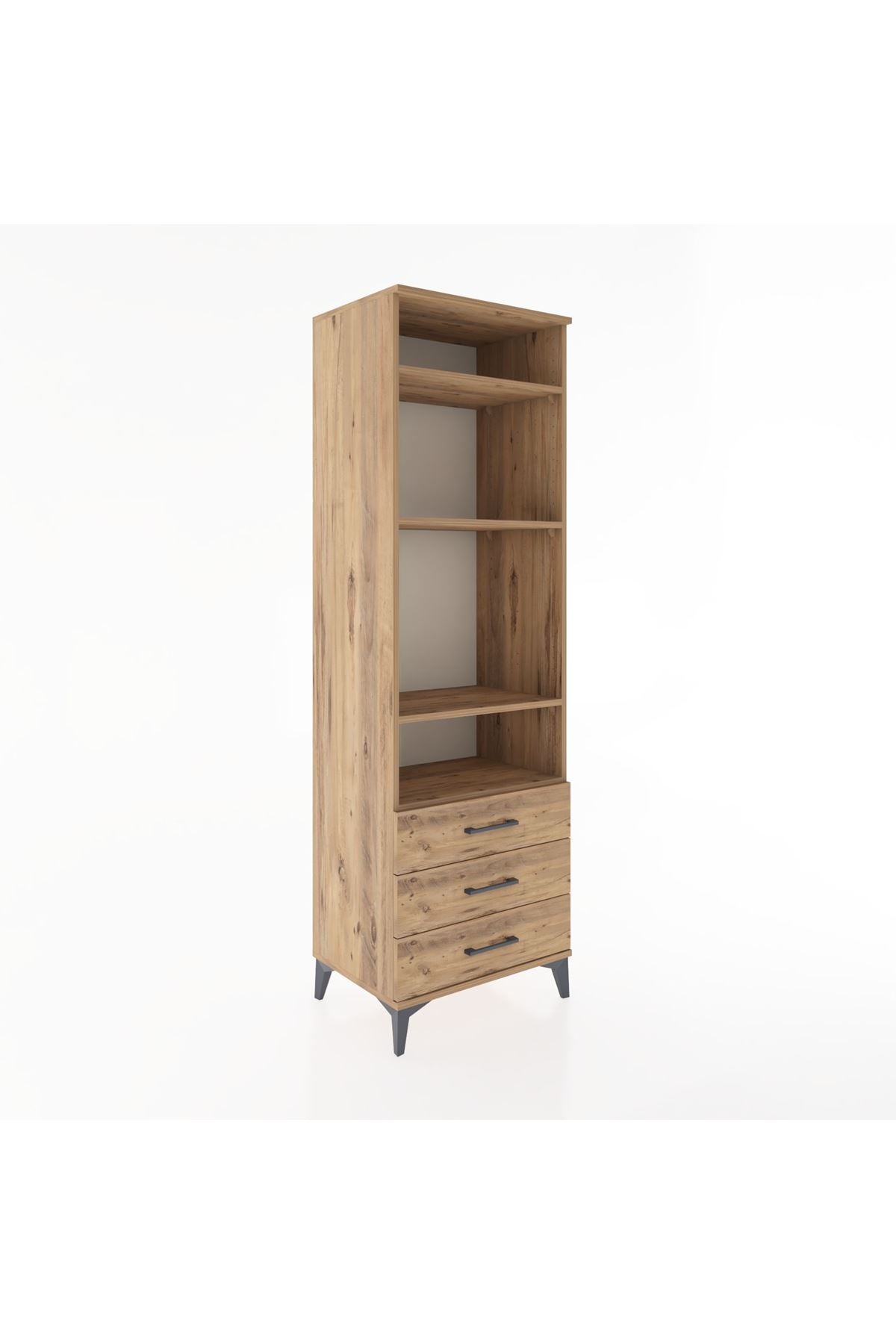 Hyperion Dolap 4 Raflı 3 Çekmeceli 60x44x195 Çam-Çam