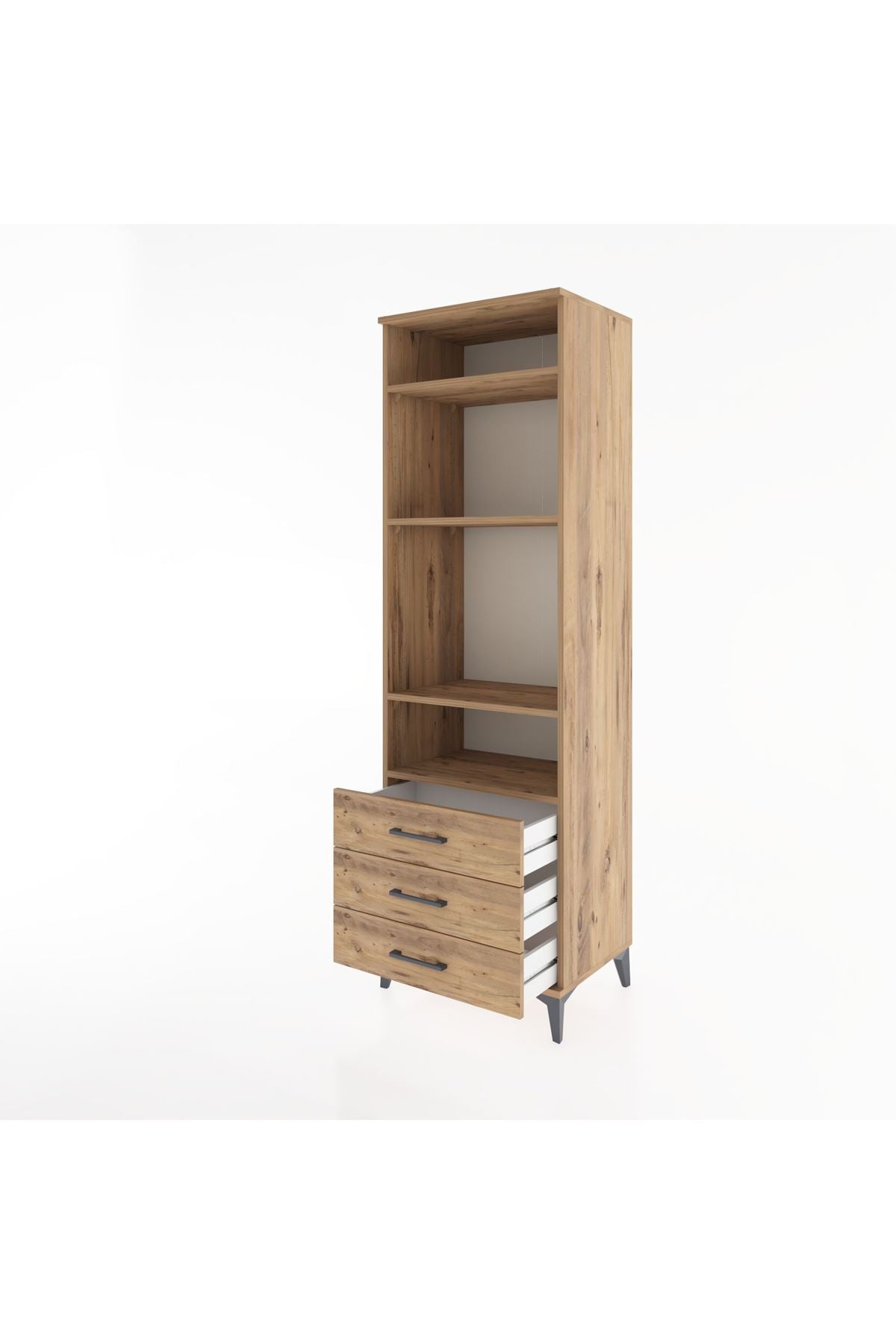 Hyperion Dolap 4 Raflı 3 Çekmeceli 60x44x195 Çam-Çam