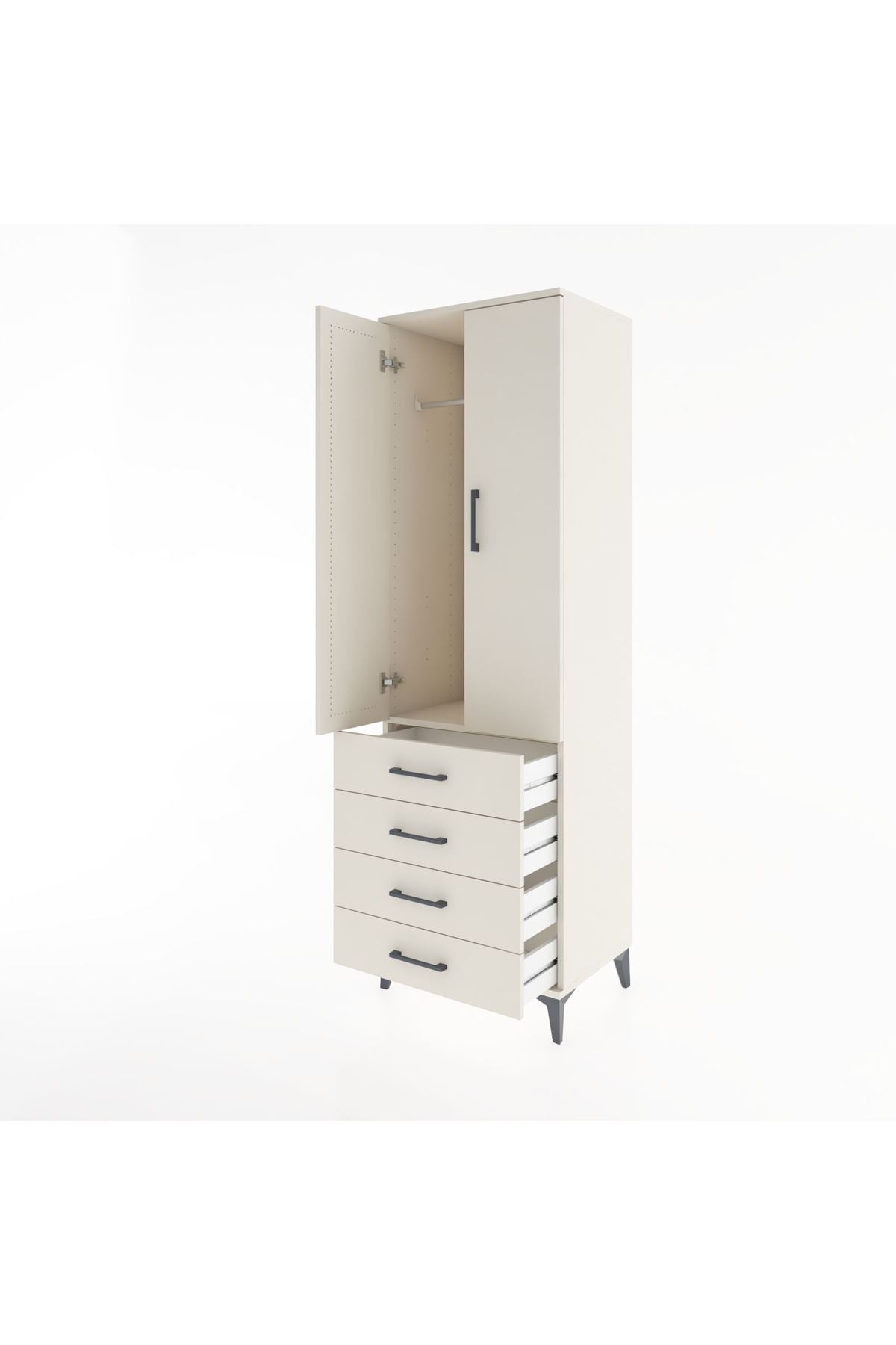 Hyperion Dolap Tek Raflı 4 Çekmeceli Tek Askılı 60x44x195 Aytaşı-Aytaşı